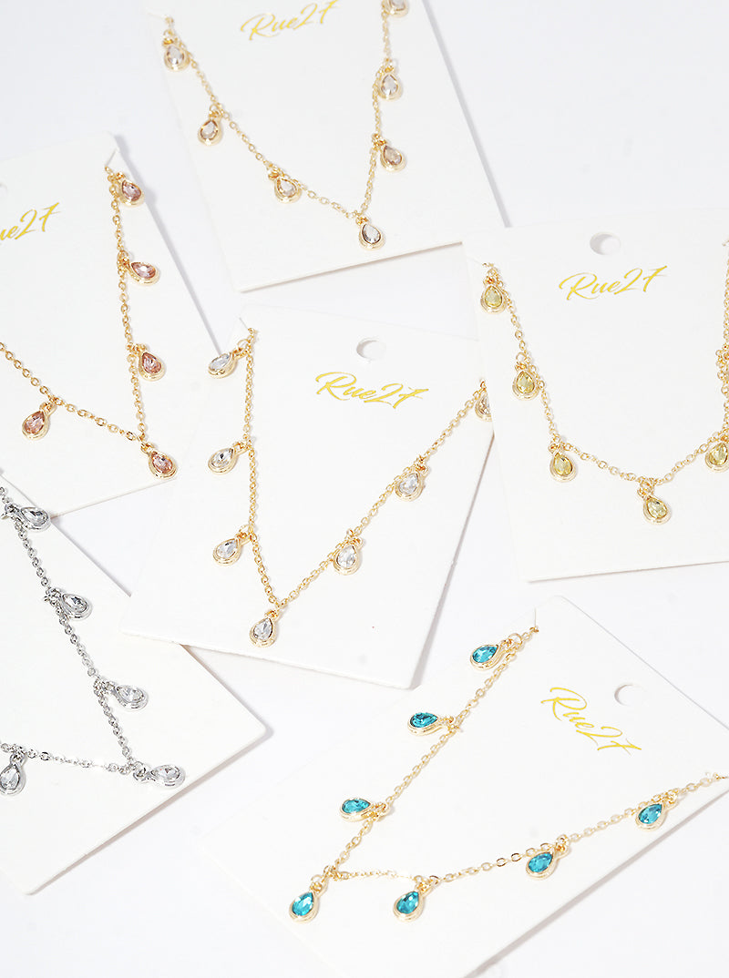Crystal Teardrop Stone Charms Dainty Necklace