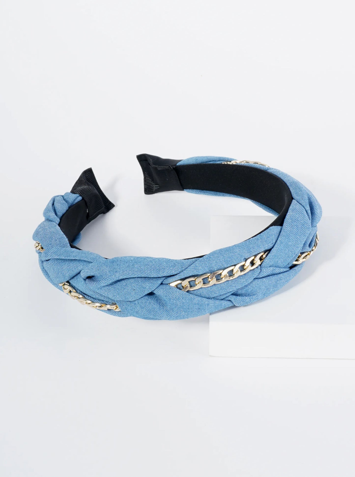 Cuban Link Chain Braided Denim Headband