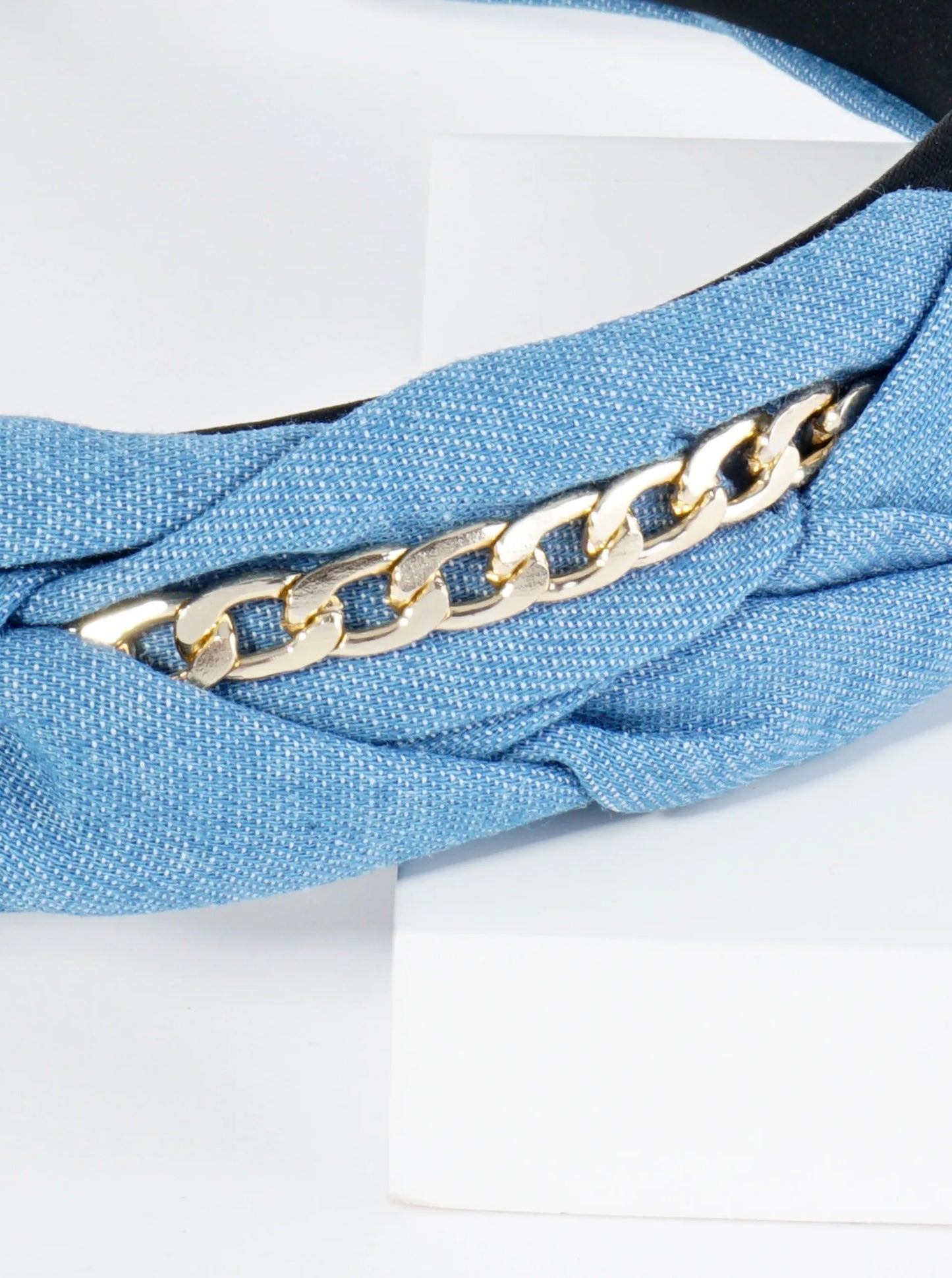 Cuban Link Chain Braided Denim Headband