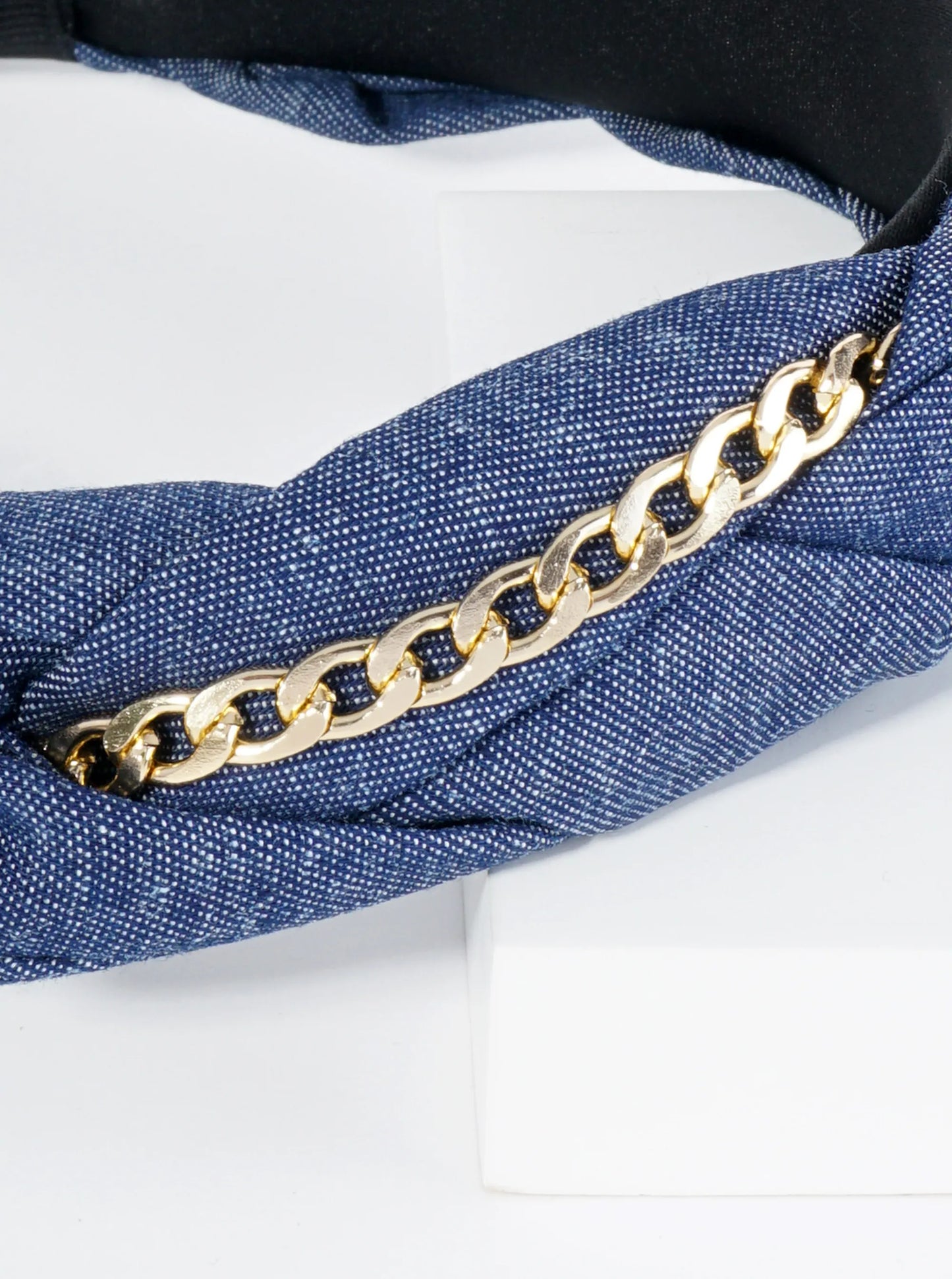 Cuban Link Chain Braided Denim Headband