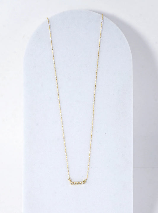 Cubic Zirconia Bar Brass Necklace