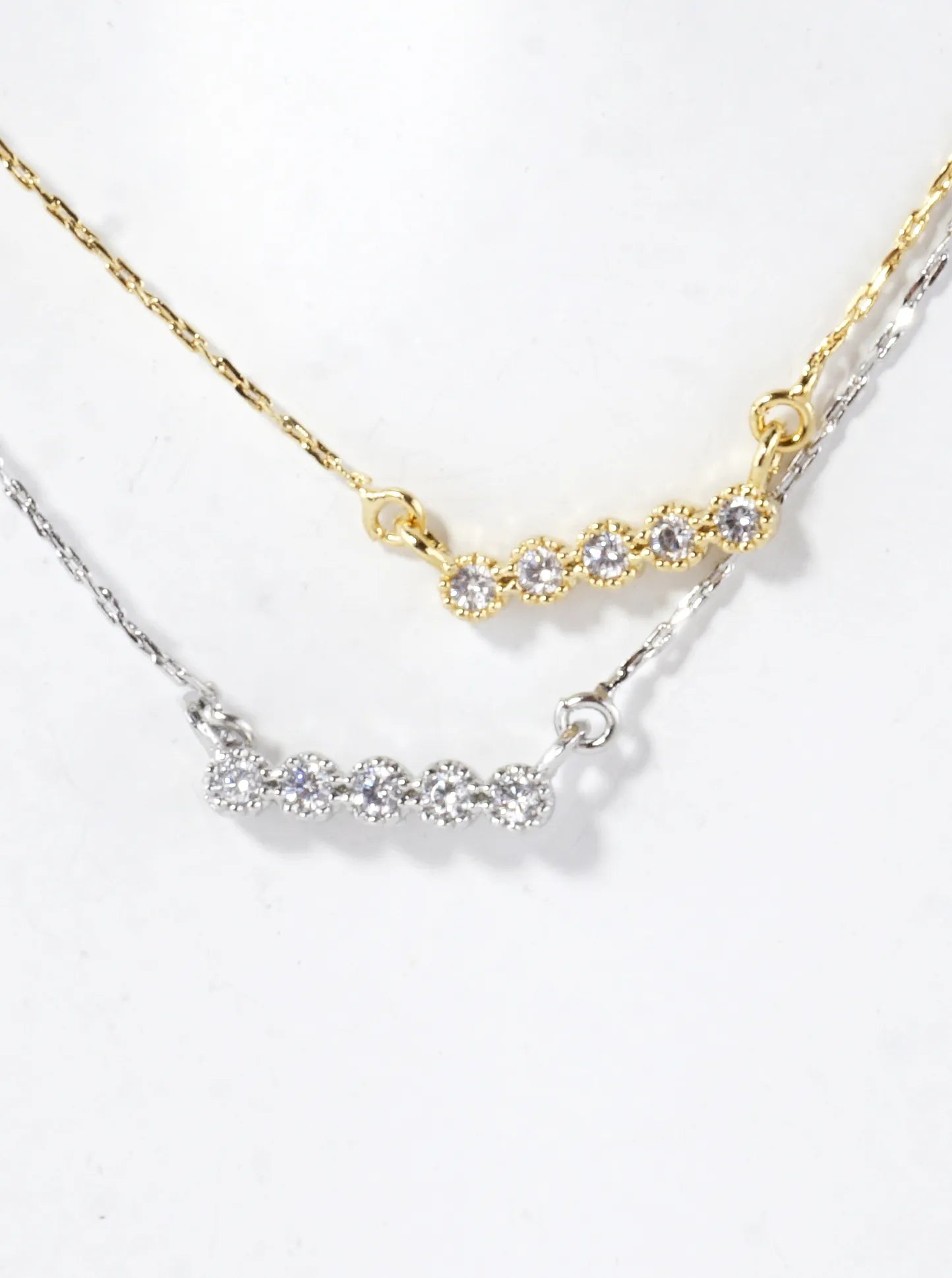 Cubic Zirconia Bar Brass Necklace
