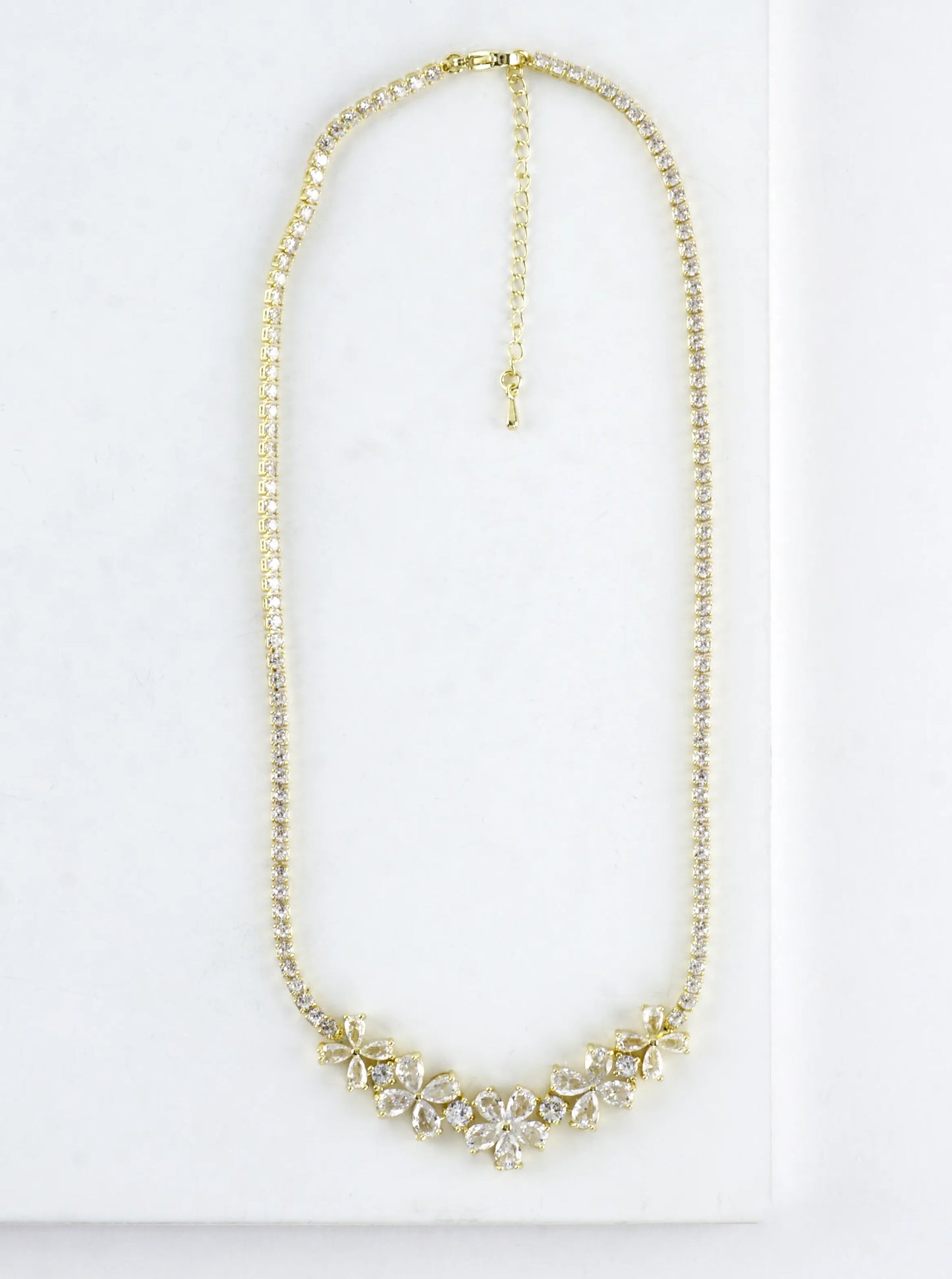 Cubic Zirconia Blossom Cluster Tennis Necklace
