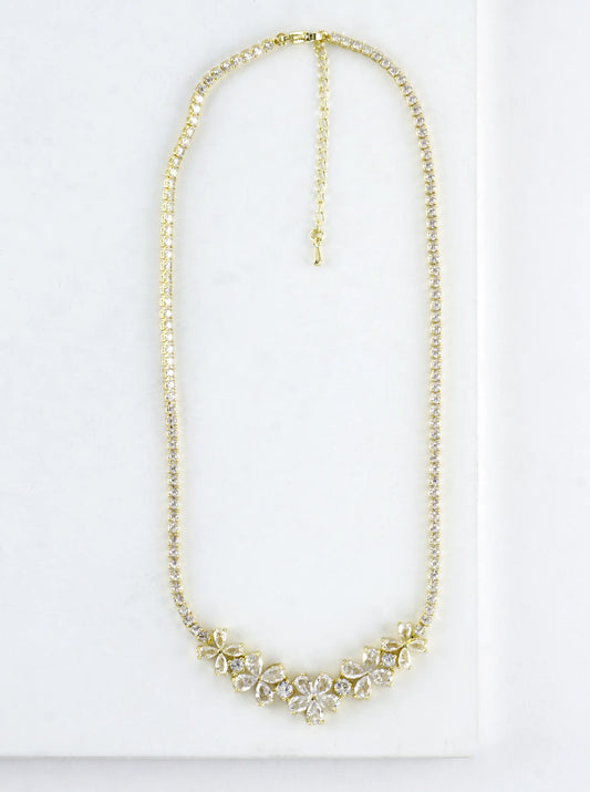 Cubic Zirconia Blossom Cluster Tennis Necklace