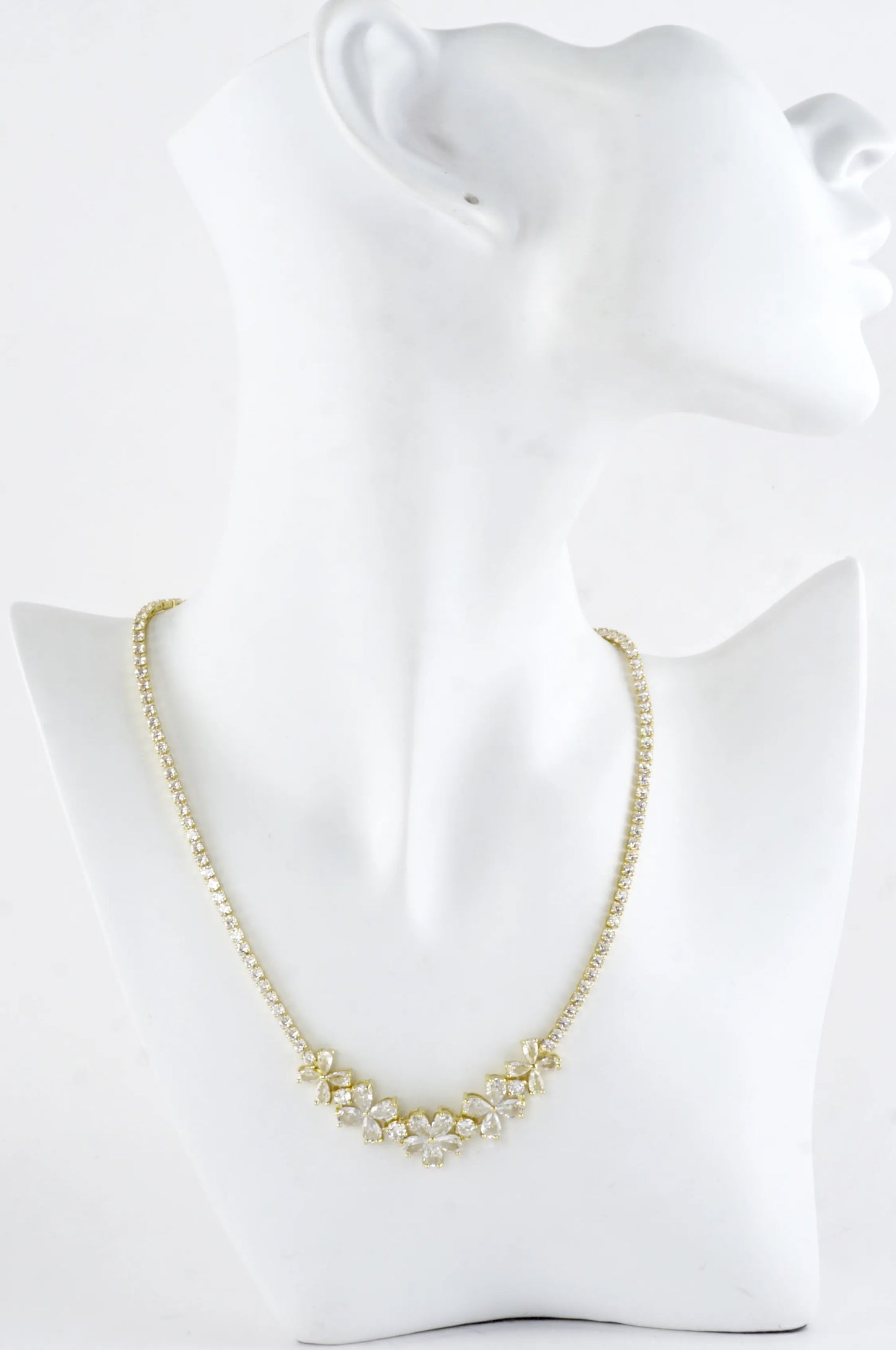 Cubic Zirconia Blossom Cluster Tennis Necklace