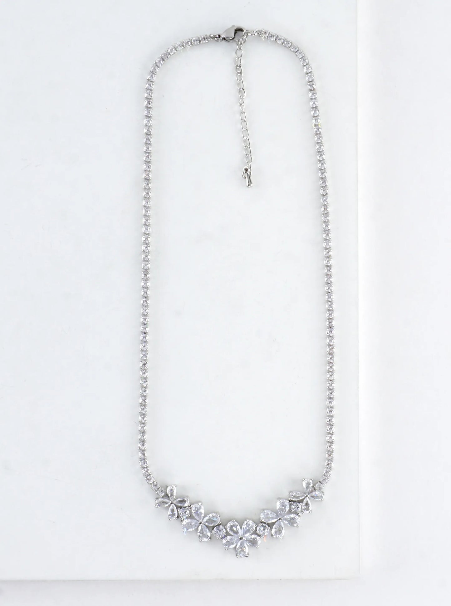 Cubic Zirconia Blossom Cluster Tennis Necklace
