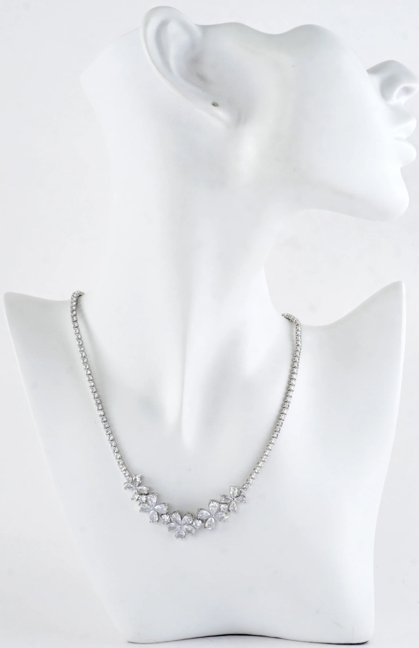 Cubic Zirconia Blossom Cluster Tennis Necklace