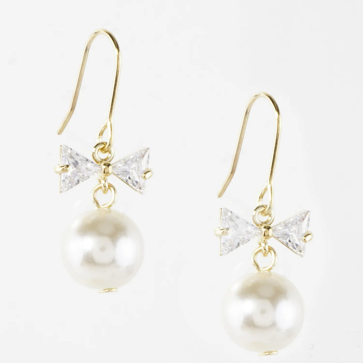Cubic Zirconia Bow Pearl Drop Earrings