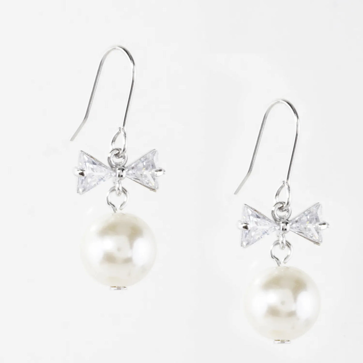 Cubic Zirconia Bow Pearl Drop Earrings