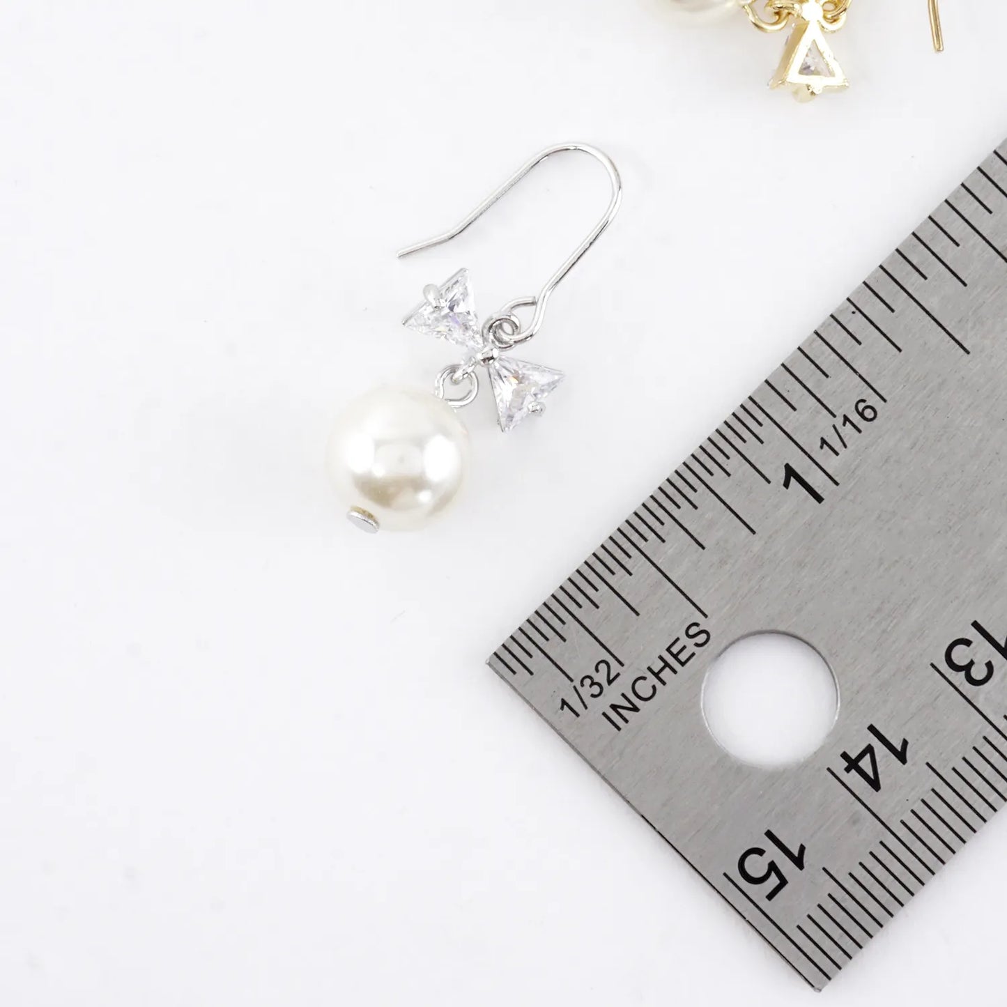 Cubic Zirconia Bow Pearl Drop Earrings