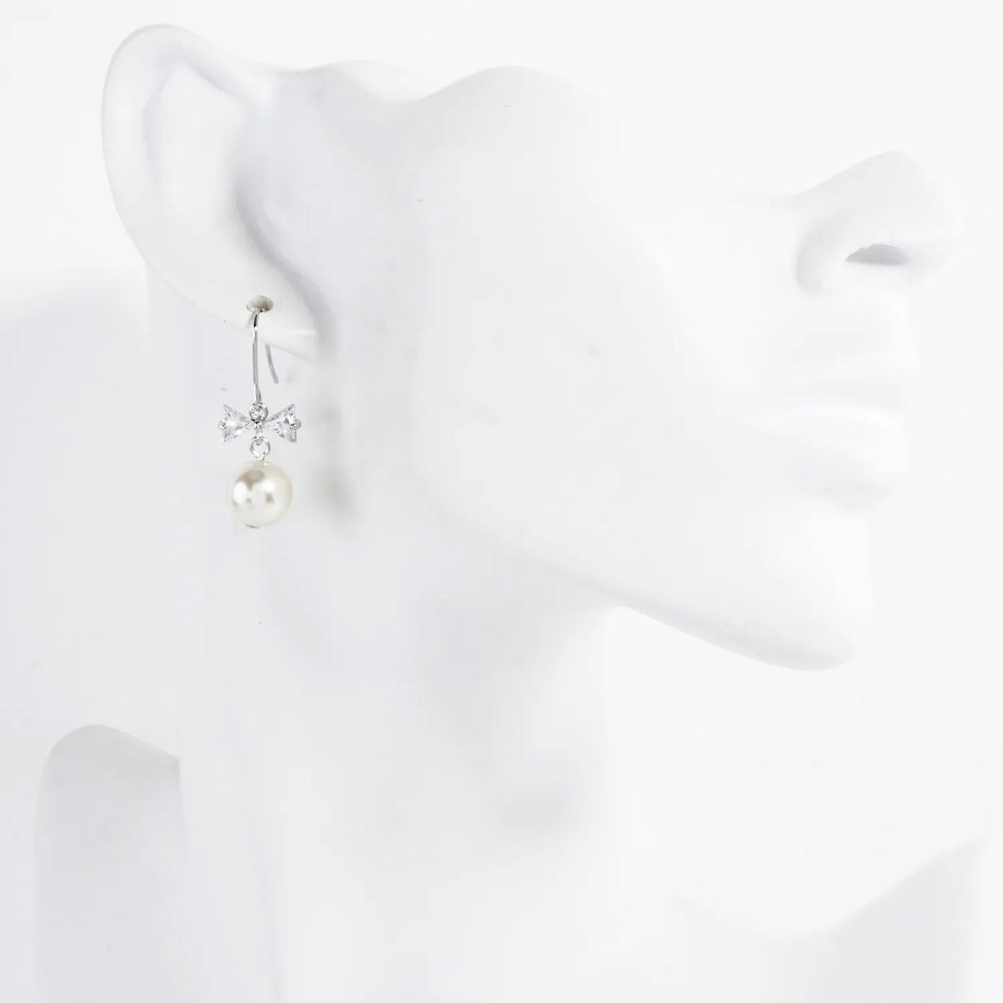 Cubic Zirconia Bow Pearl Drop Earrings