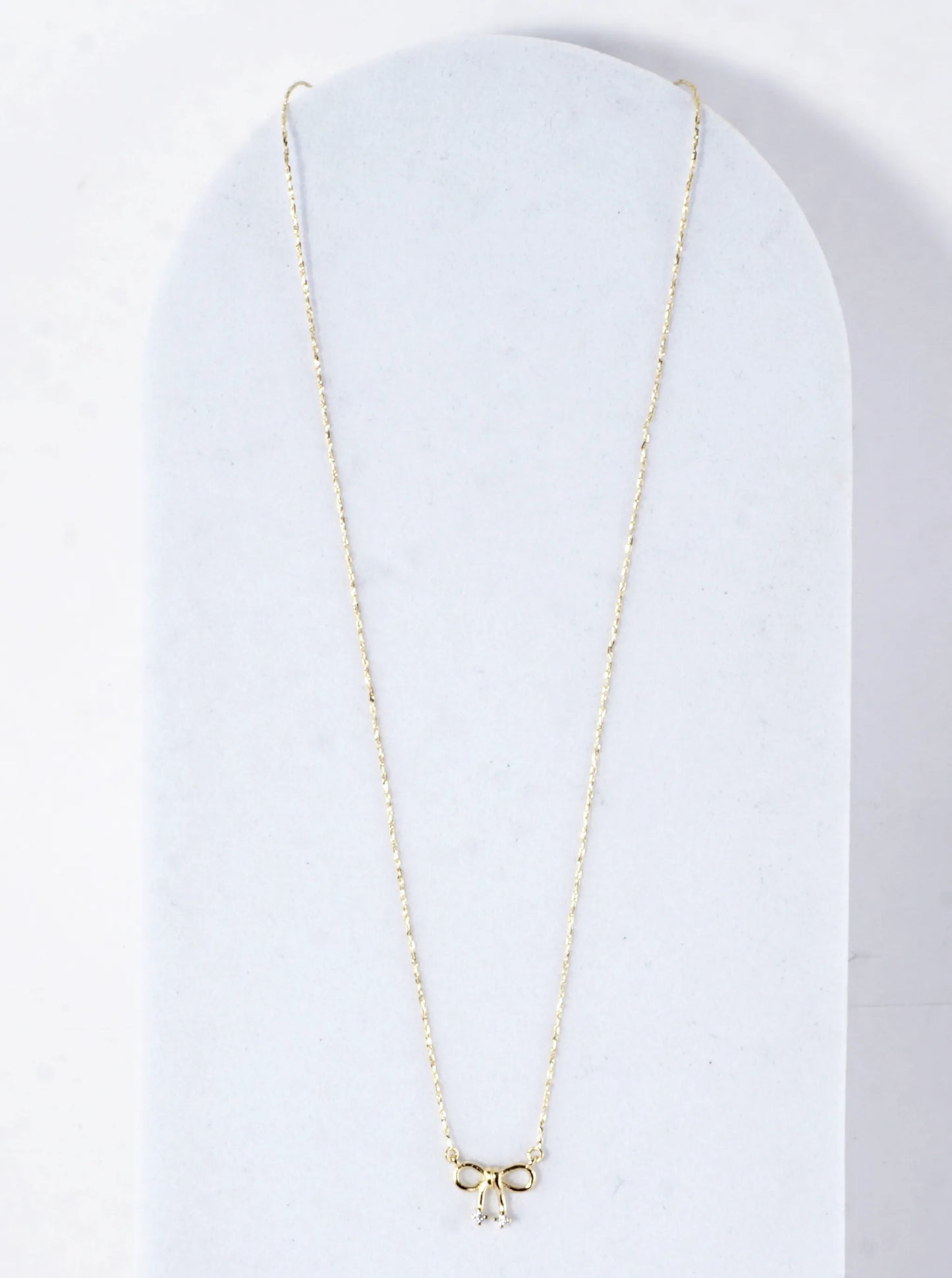 Cubic Zirconia Bow Ribbon Pendant Brass Necklace