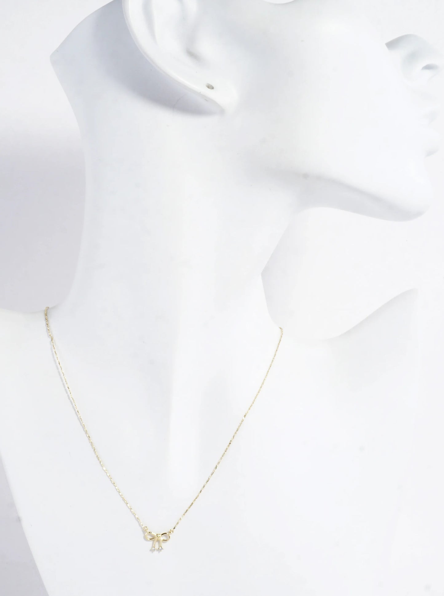 Cubic Zirconia Bow Ribbon Pendant Brass Necklace