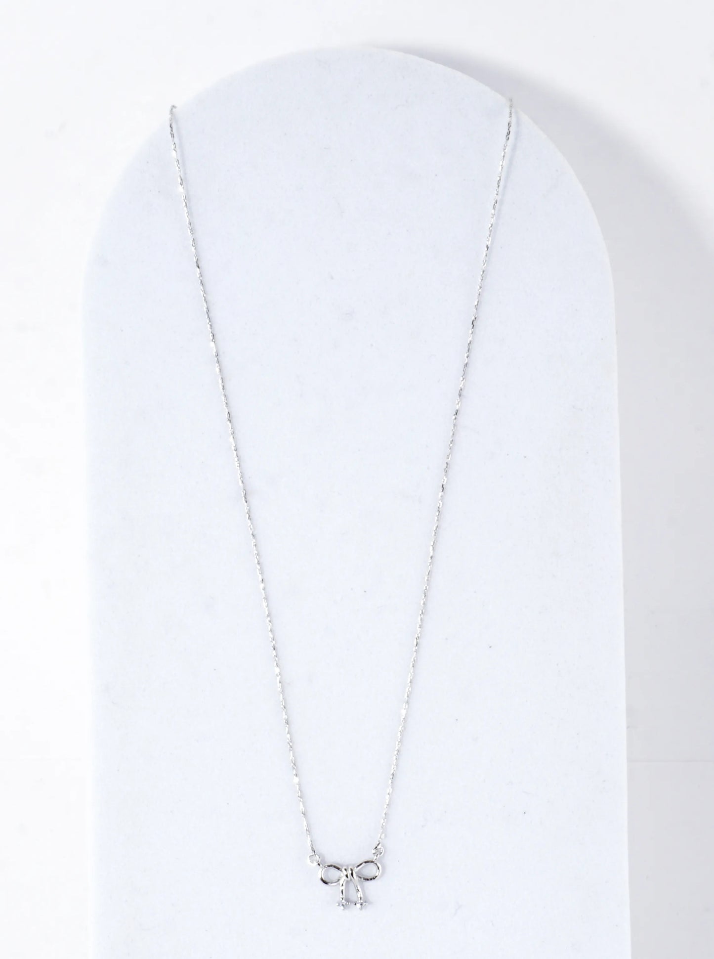 Cubic Zirconia Bow Ribbon Pendant Brass Necklace