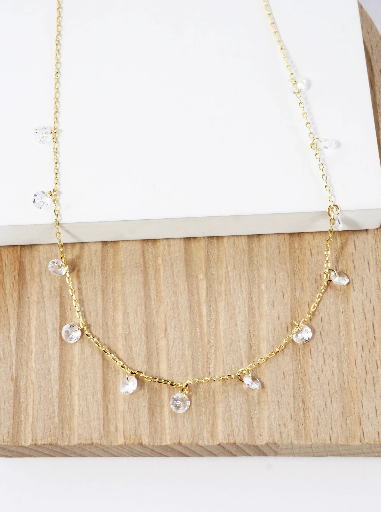 Cubic Zirconia Drop Skinny Brass Chain Necklace