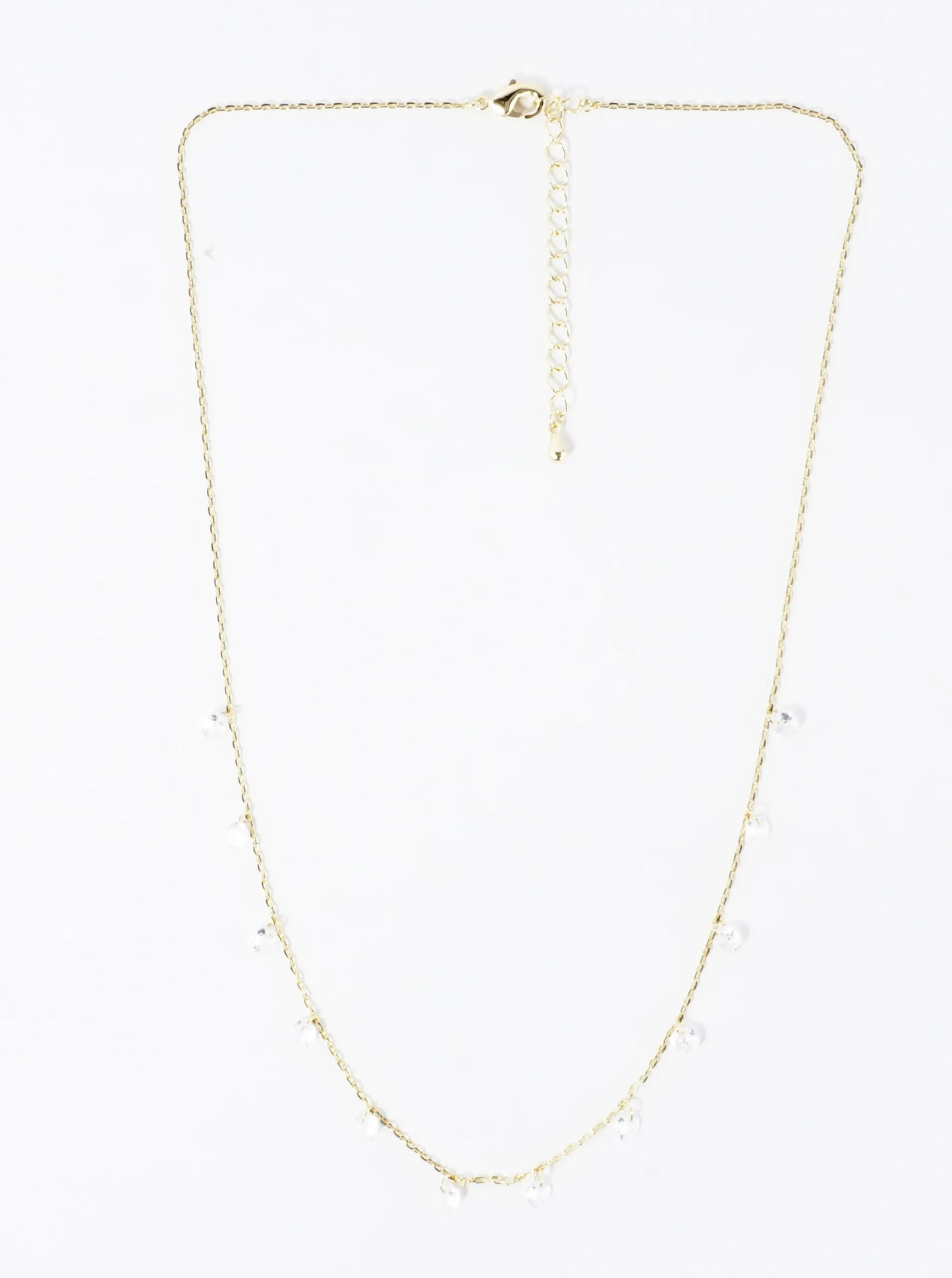 Cubic Zirconia Drop Skinny Brass Chain Necklace