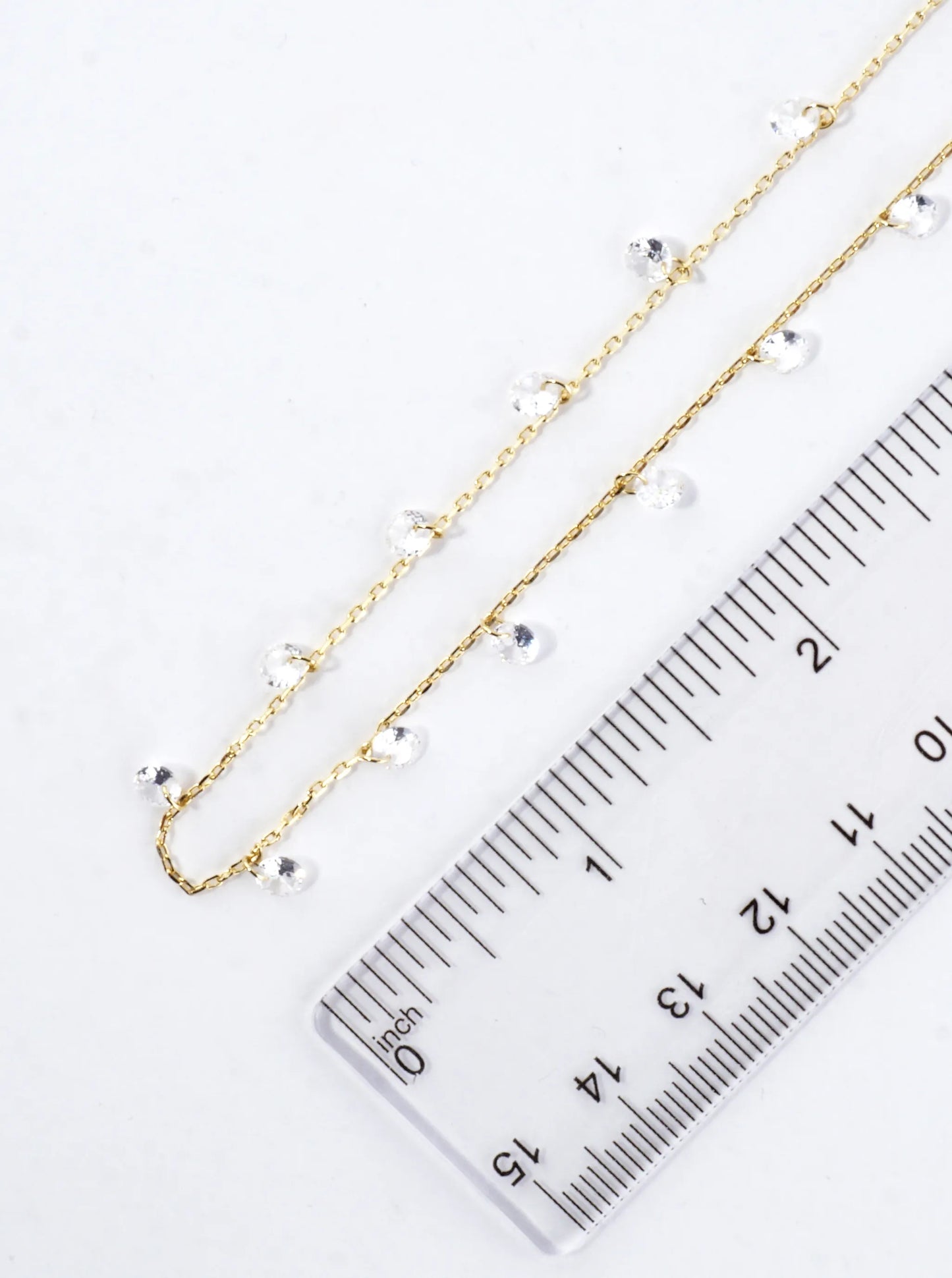 Cubic Zirconia Drop Skinny Brass Chain Necklace