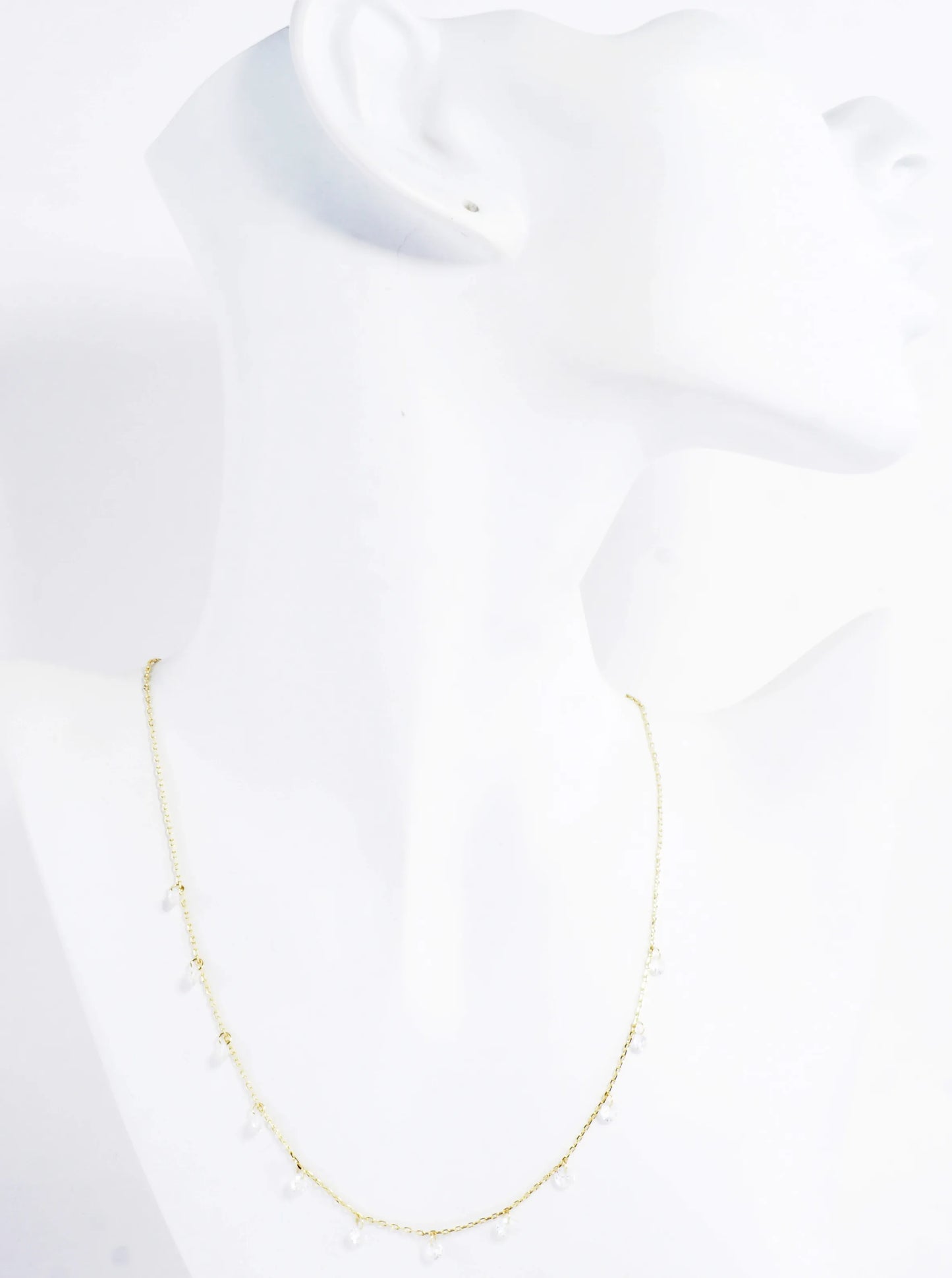 Cubic Zirconia Drop Skinny Brass Chain Necklace