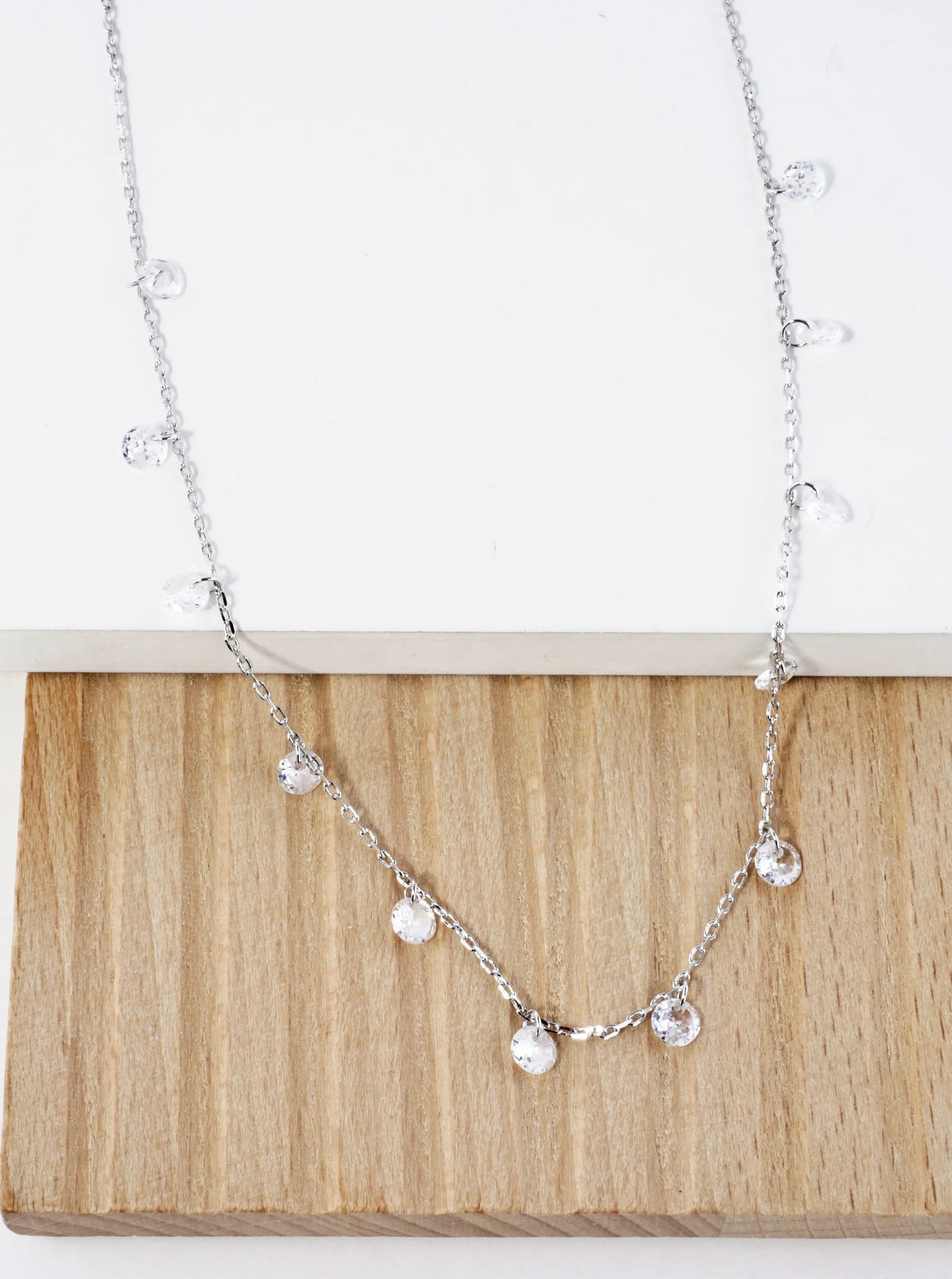 Cubic Zirconia Drop Skinny Brass Chain Necklace