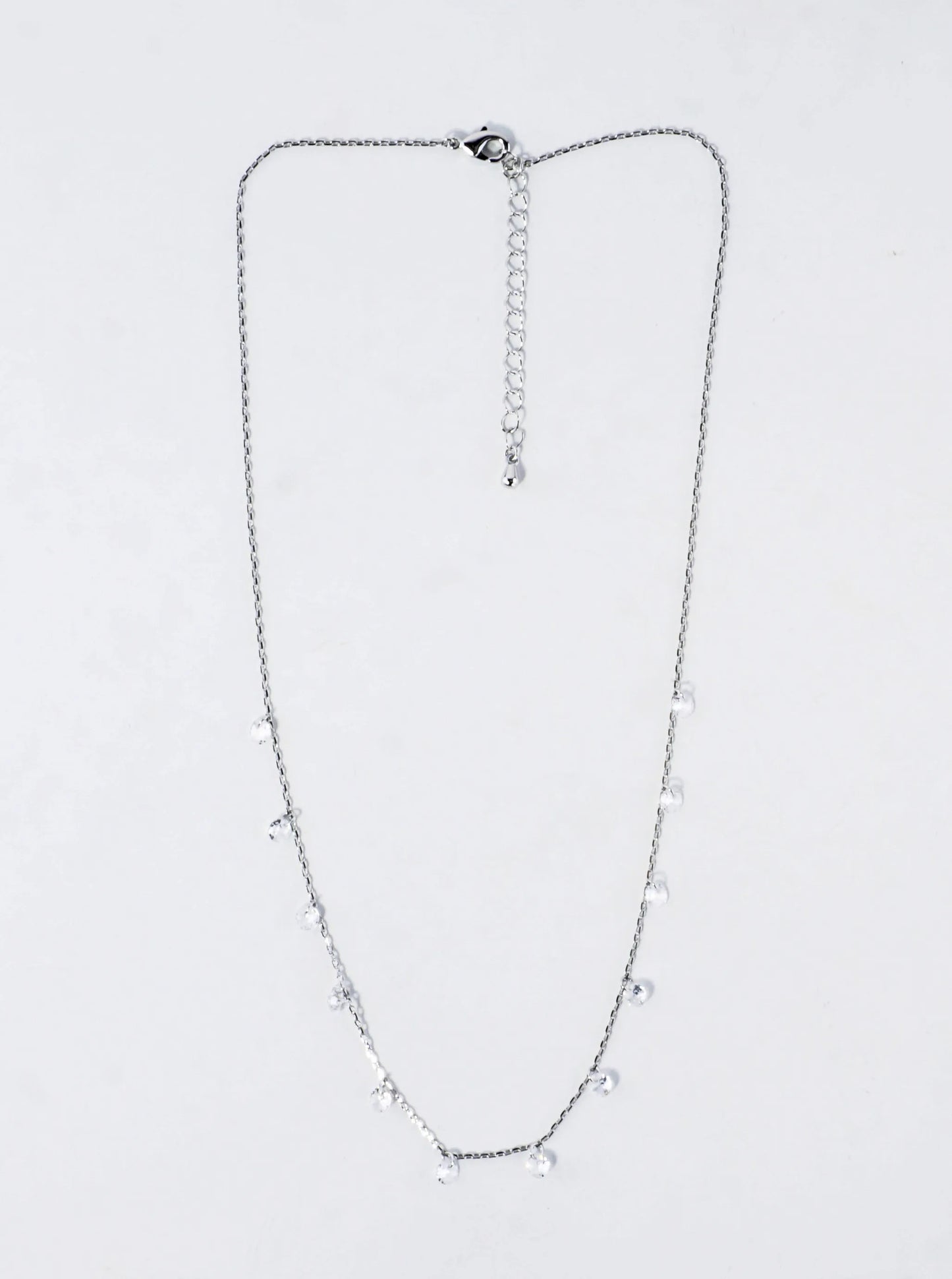 Cubic Zirconia Drop Skinny Brass Chain Necklace