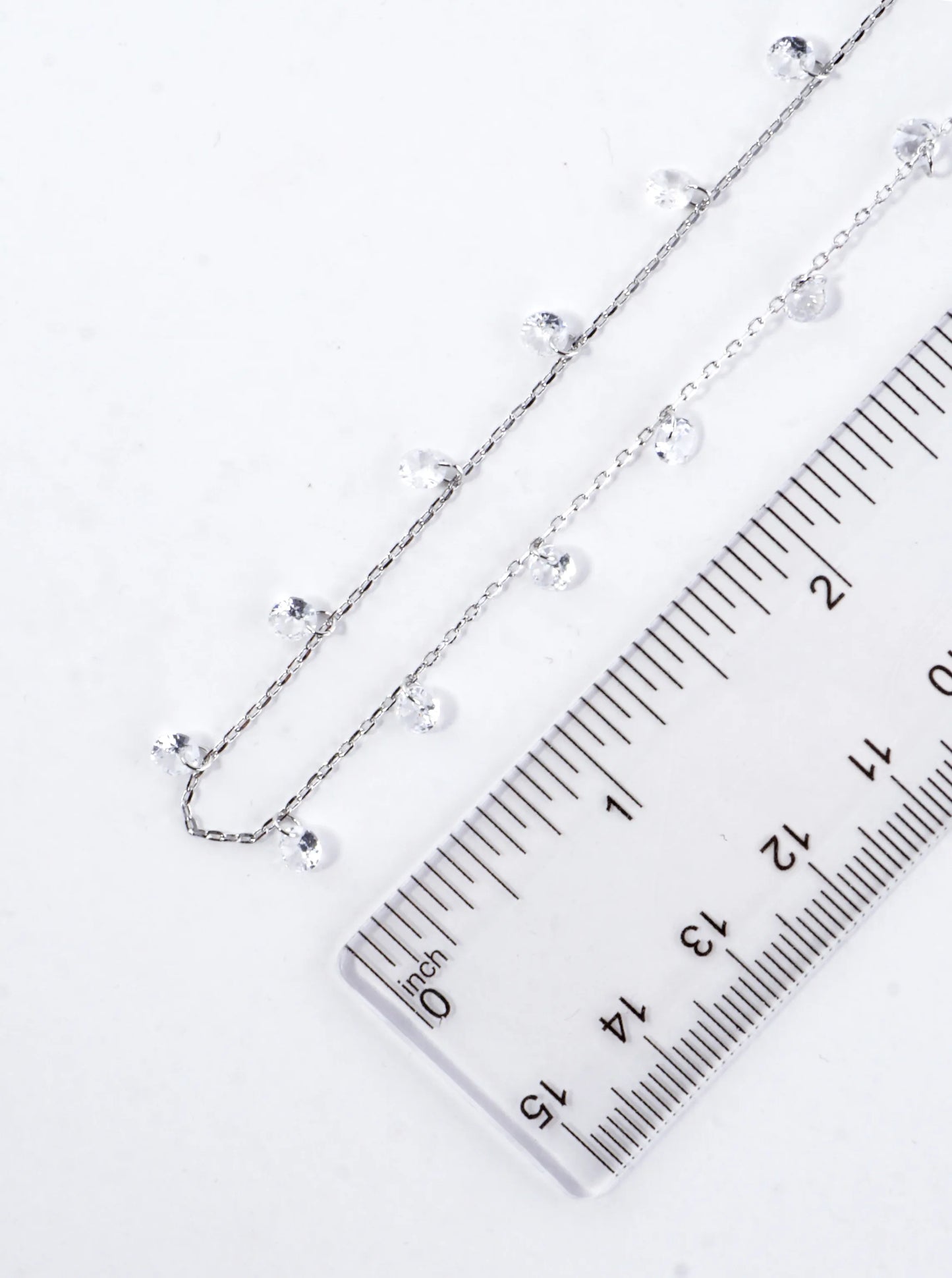 Cubic Zirconia Drop Skinny Brass Chain Necklace