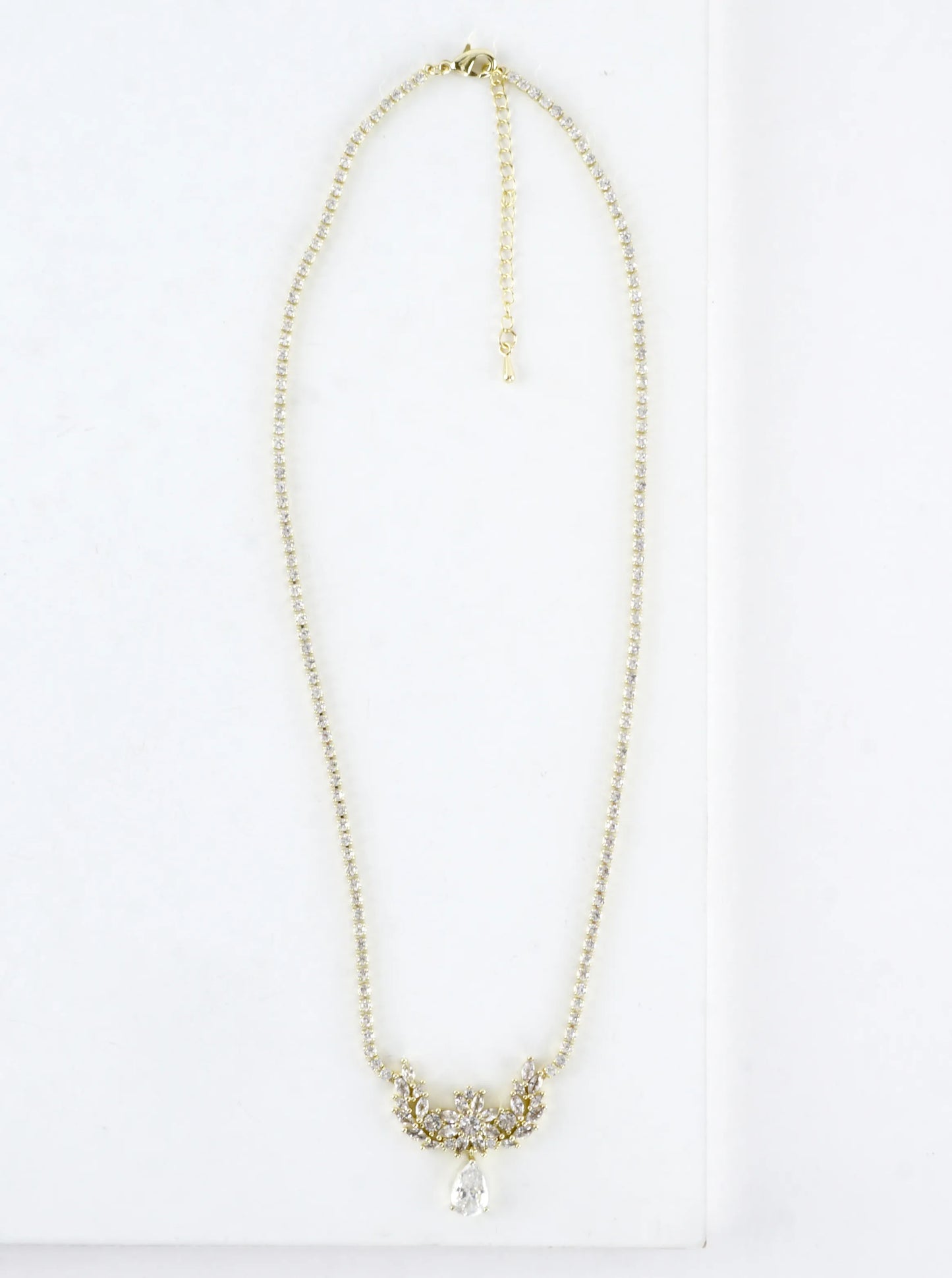 Cubic Zirconia Floral Vine Pear Drop Necklace