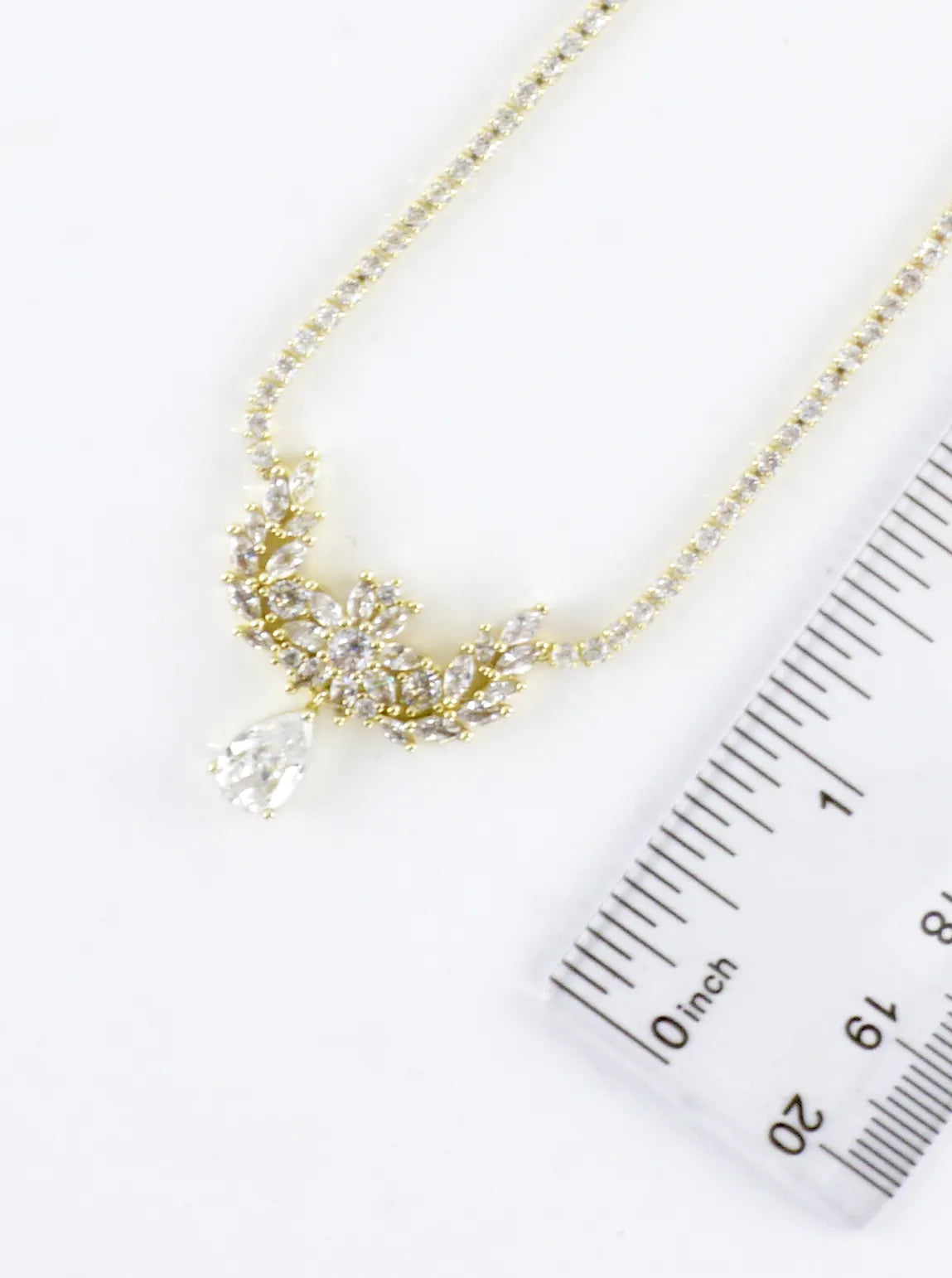 Cubic Zirconia Floral Vine Pear Drop Necklace