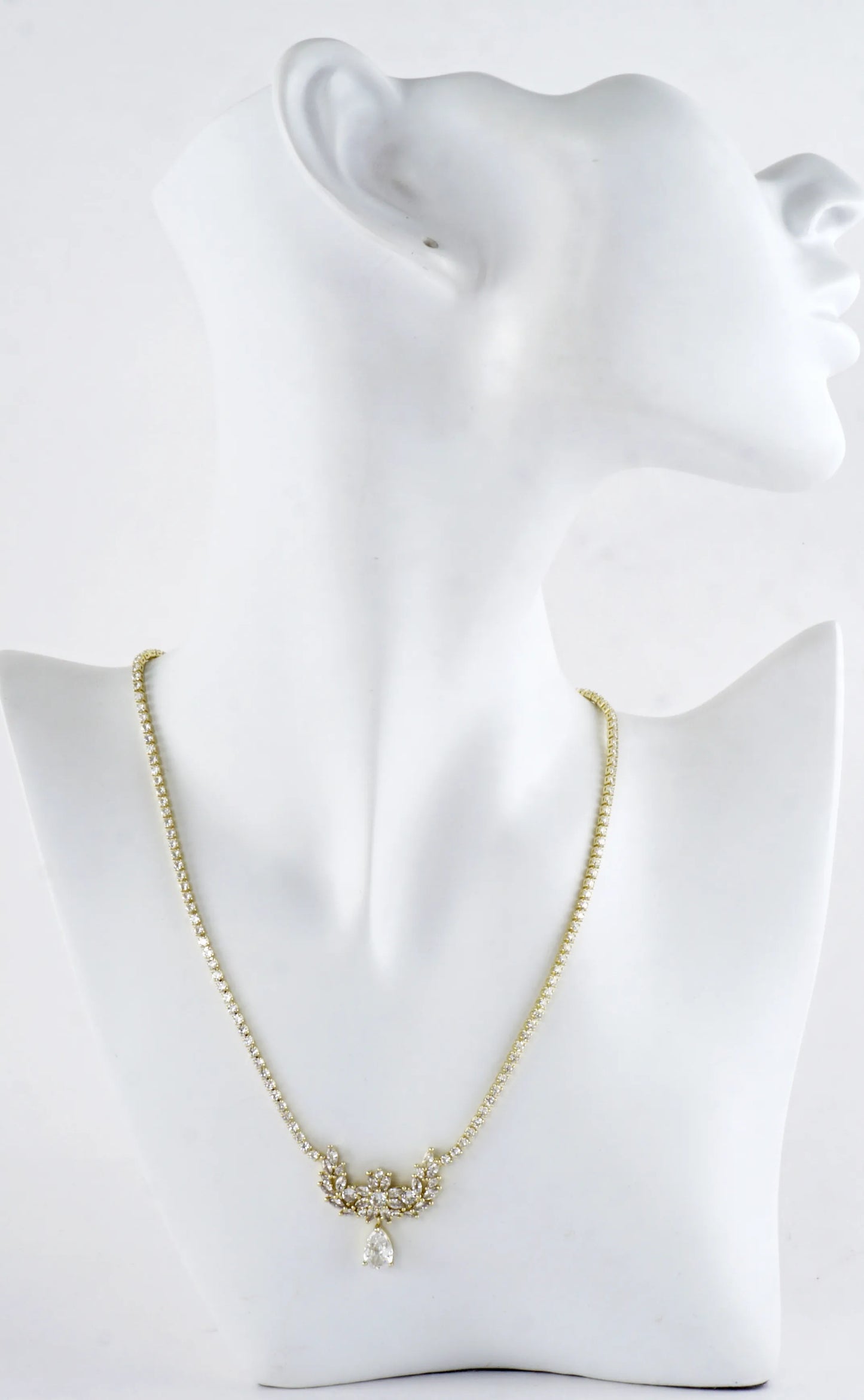 Cubic Zirconia Floral Vine Pear Drop Necklace