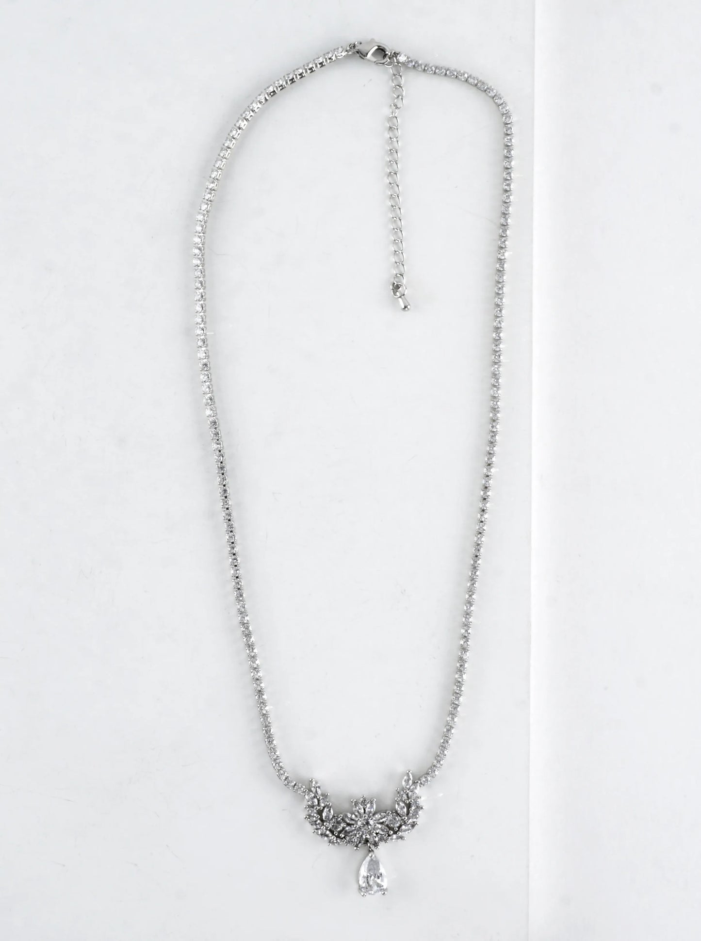Cubic Zirconia Floral Vine Pear Drop Necklace