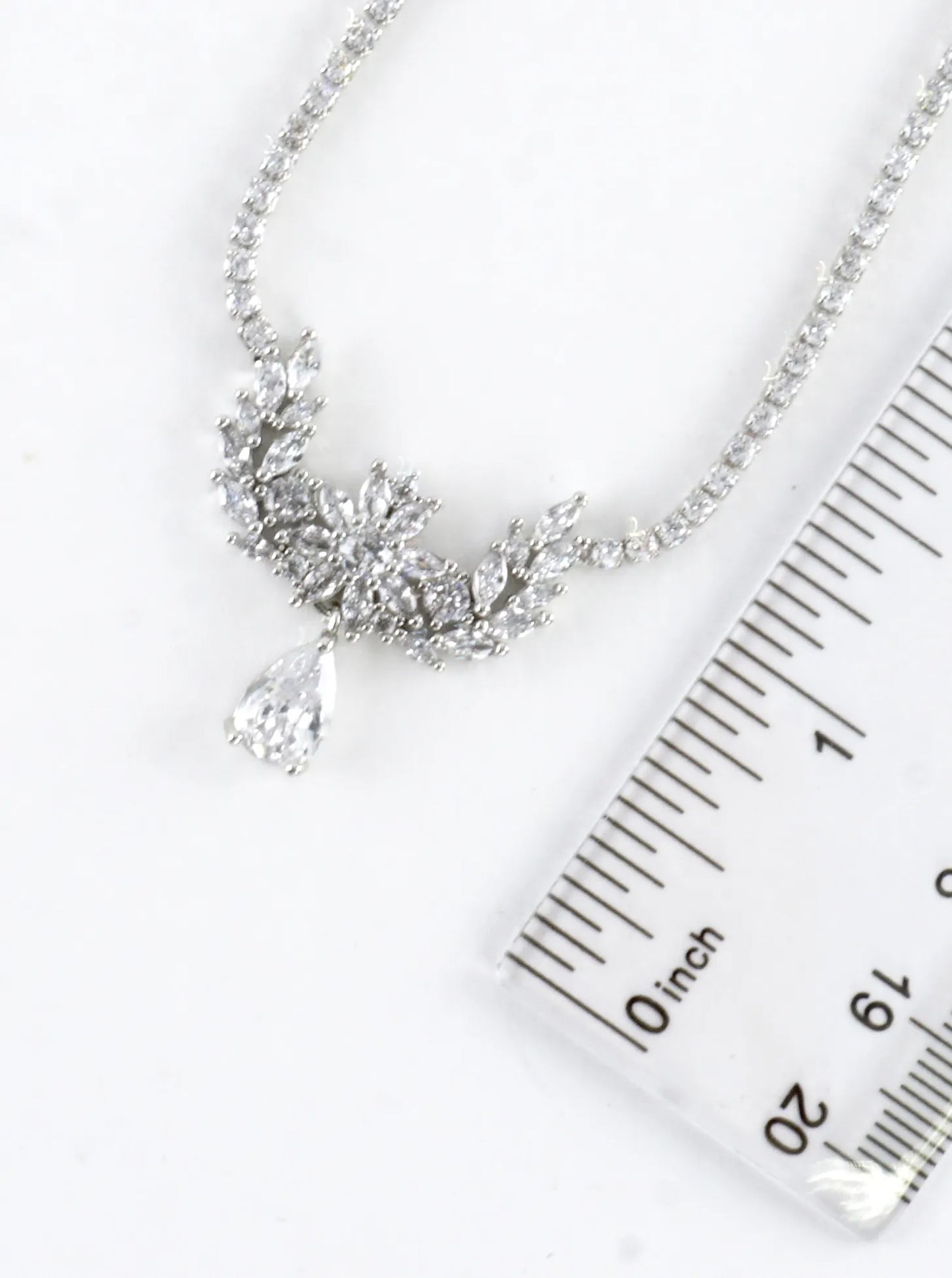 Cubic Zirconia Floral Vine Pear Drop Necklace