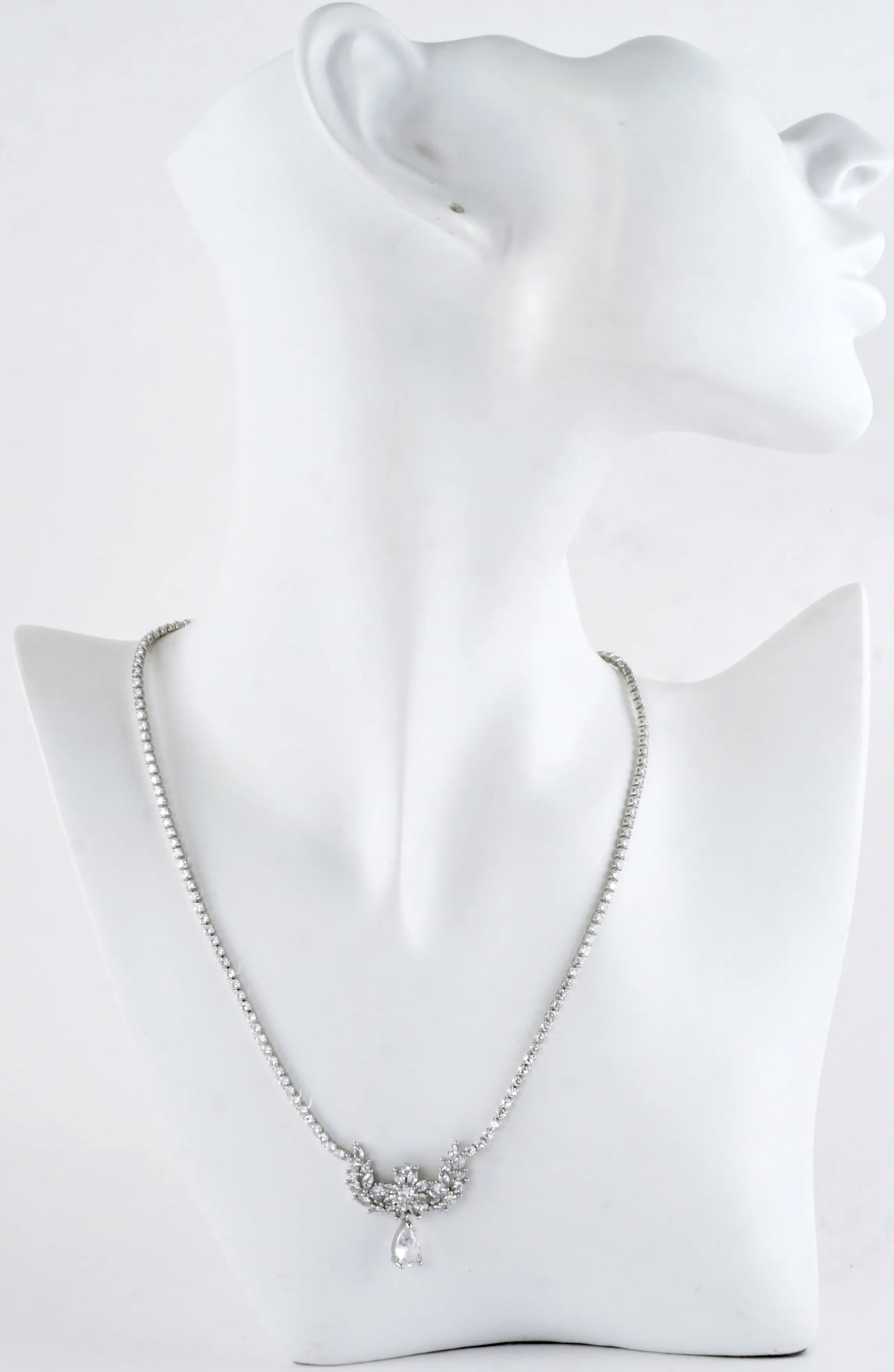 Cubic Zirconia Floral Vine Pear Drop Necklace