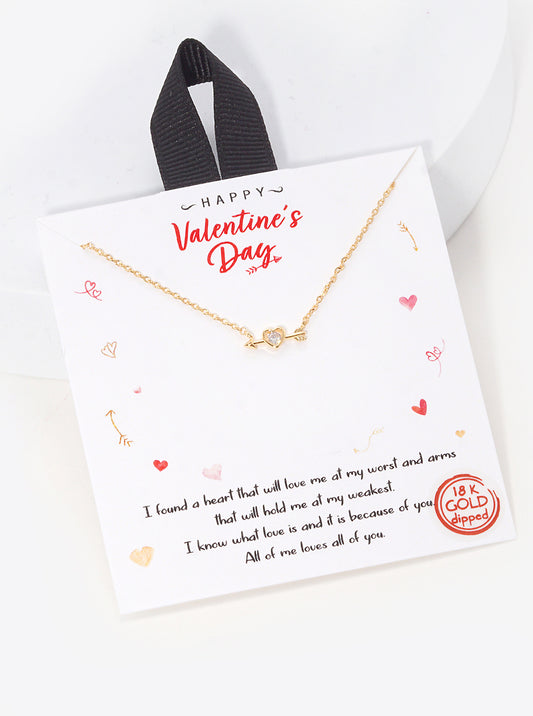 Cubic-Zirconia Heart Arrow Pendant 18K-Gold-Dipped Necklace