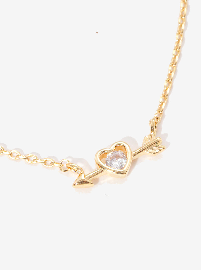Cubic-Zirconia Heart Arrow Pendant 18K-Gold-Dipped Necklace