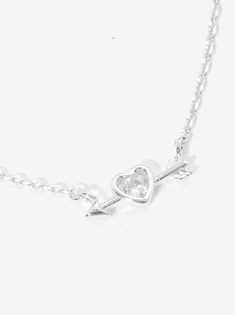 Cubic-Zirconia Heart Arrow Pendant 18K-Gold-Dipped Necklace