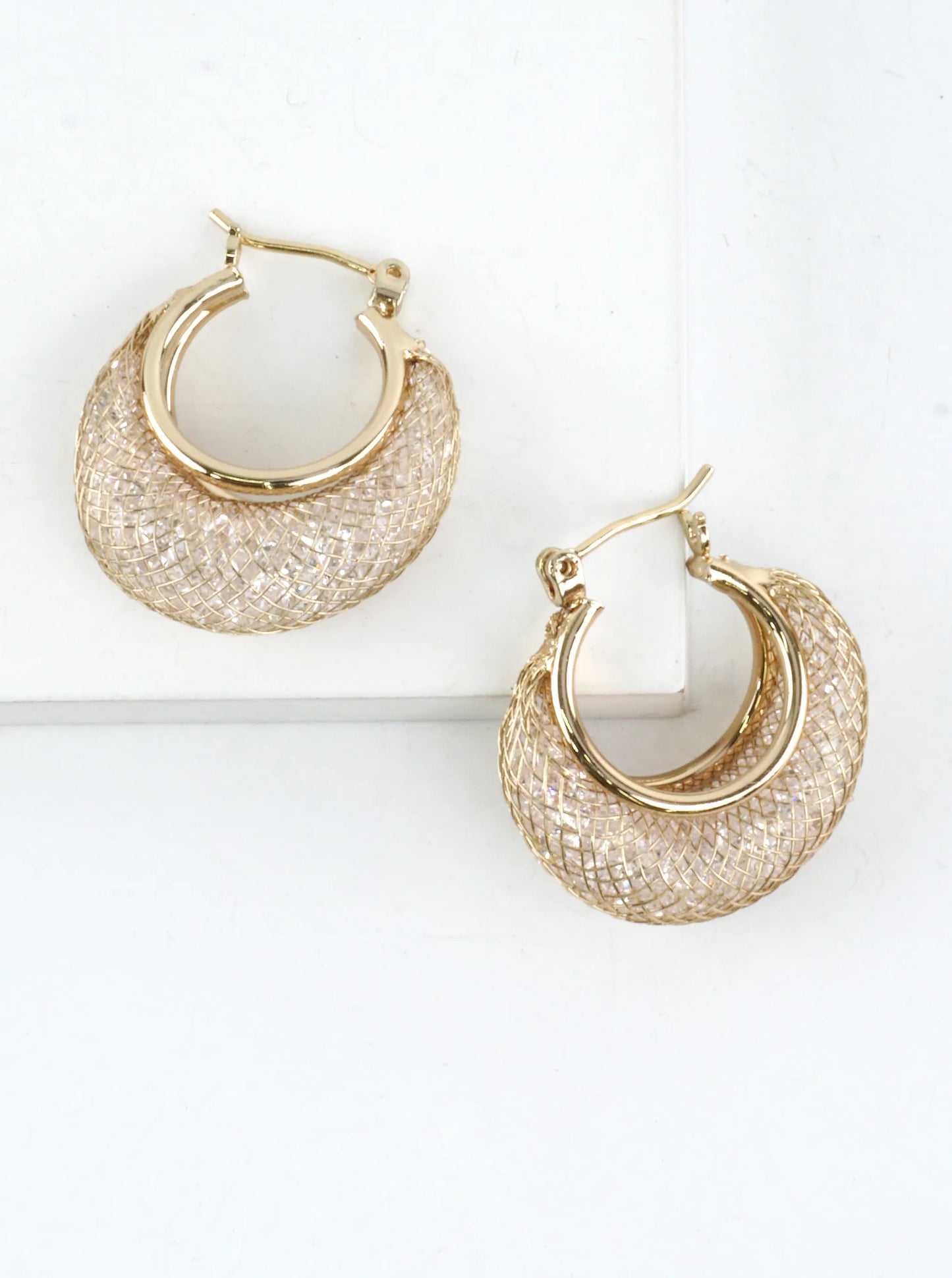 Cubic Zirconia Mesh Cage Hoop Earrings
