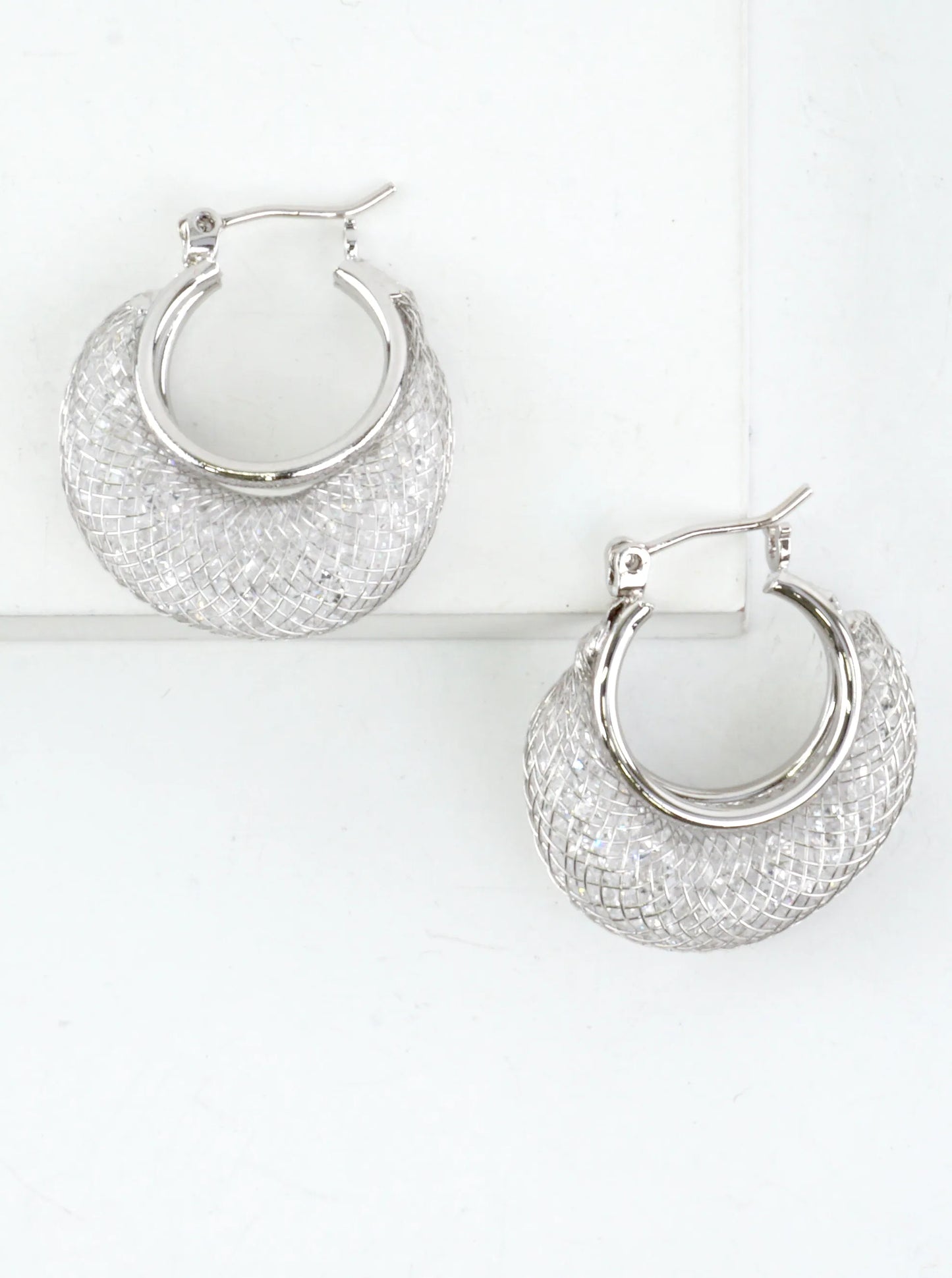 Cubic Zirconia Mesh Cage Hoop Earrings