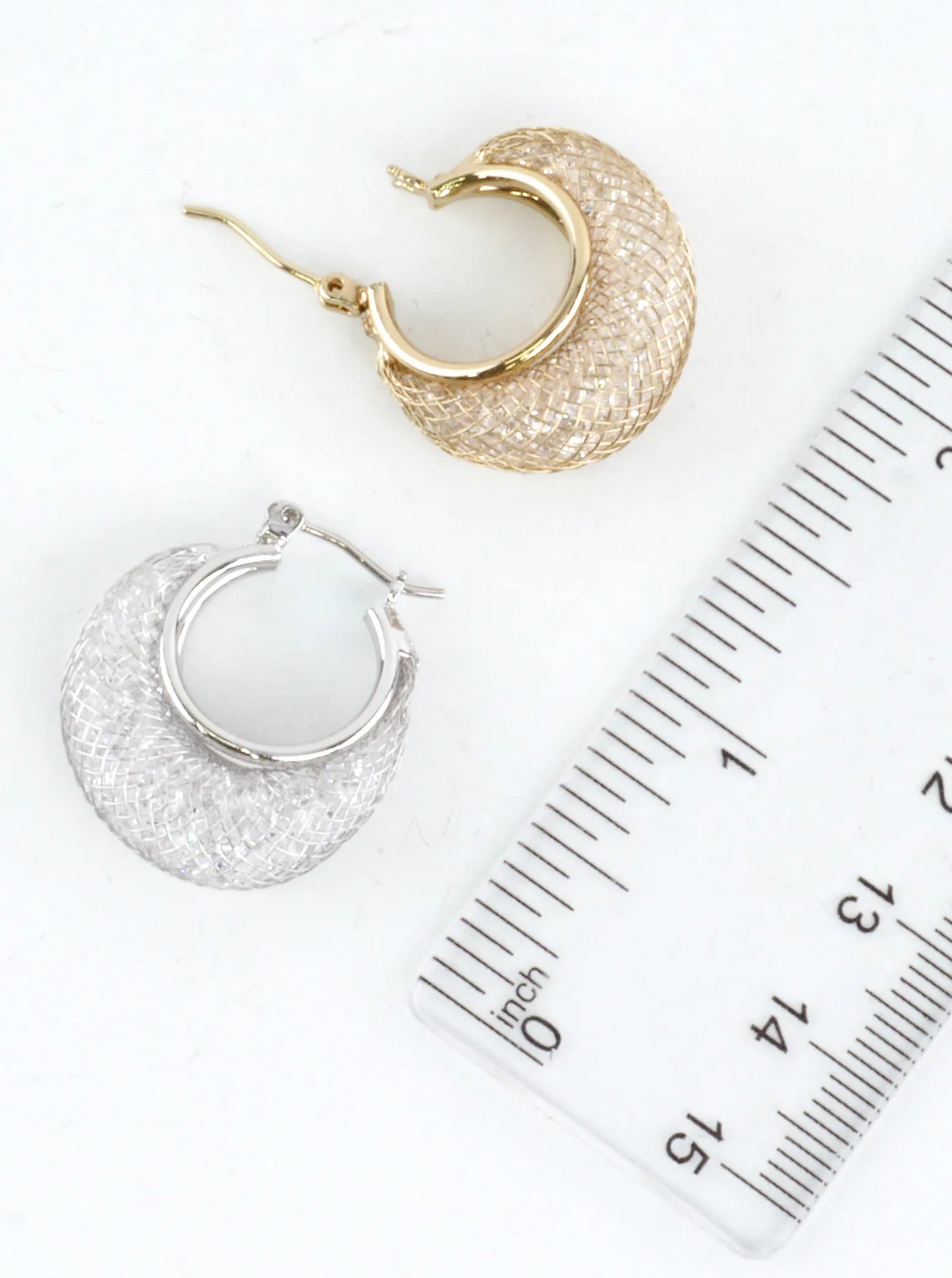 Cubic Zirconia Mesh Cage Hoop Earrings