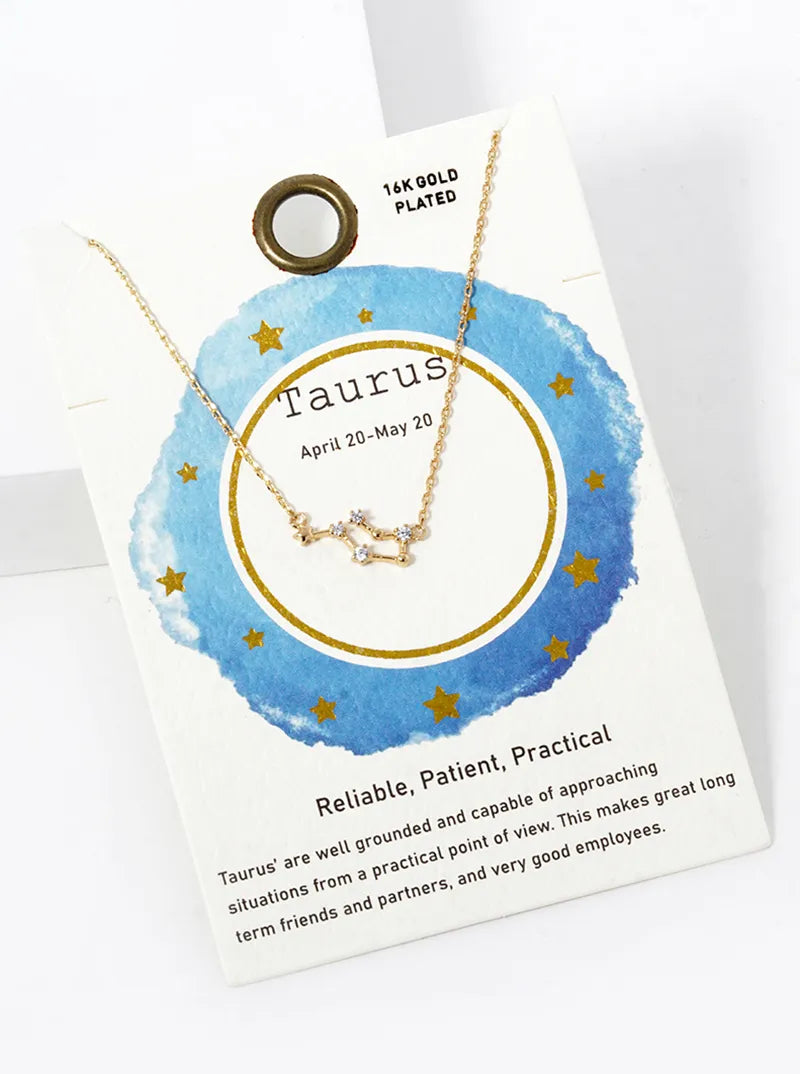 Cubic Zirconia Pave Astrology Zodiac Necklace