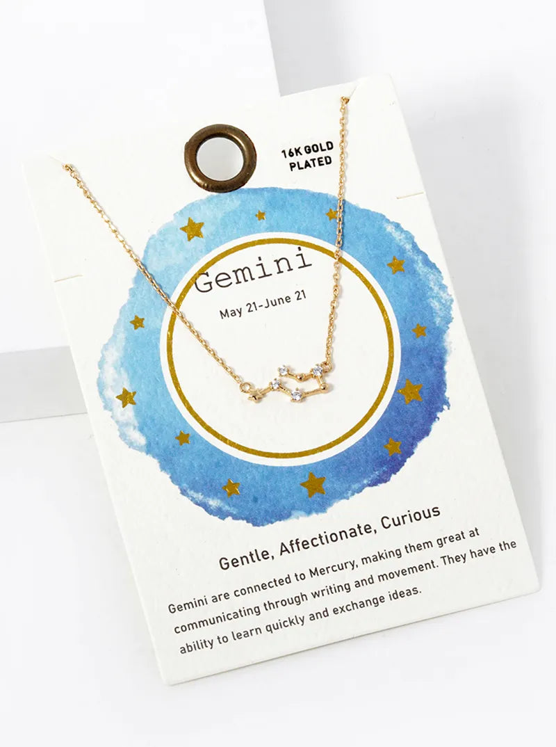 Cubic Zirconia Pave Astrology Zodiac Necklace