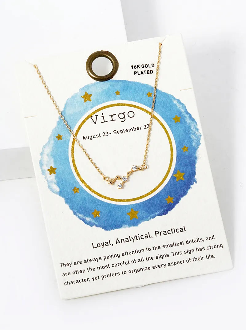 Cubic Zirconia Pave Astrology Zodiac Necklace