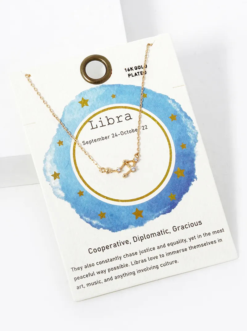 Cubic Zirconia Pave Astrology Zodiac Necklace