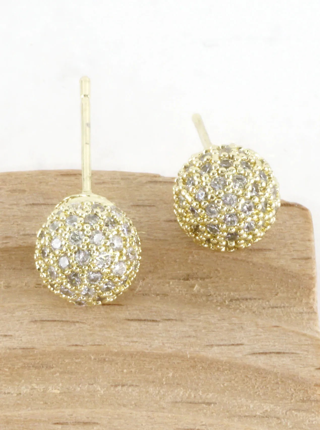 Cubic Zirconia Pave Ball Dome Stud Earrings