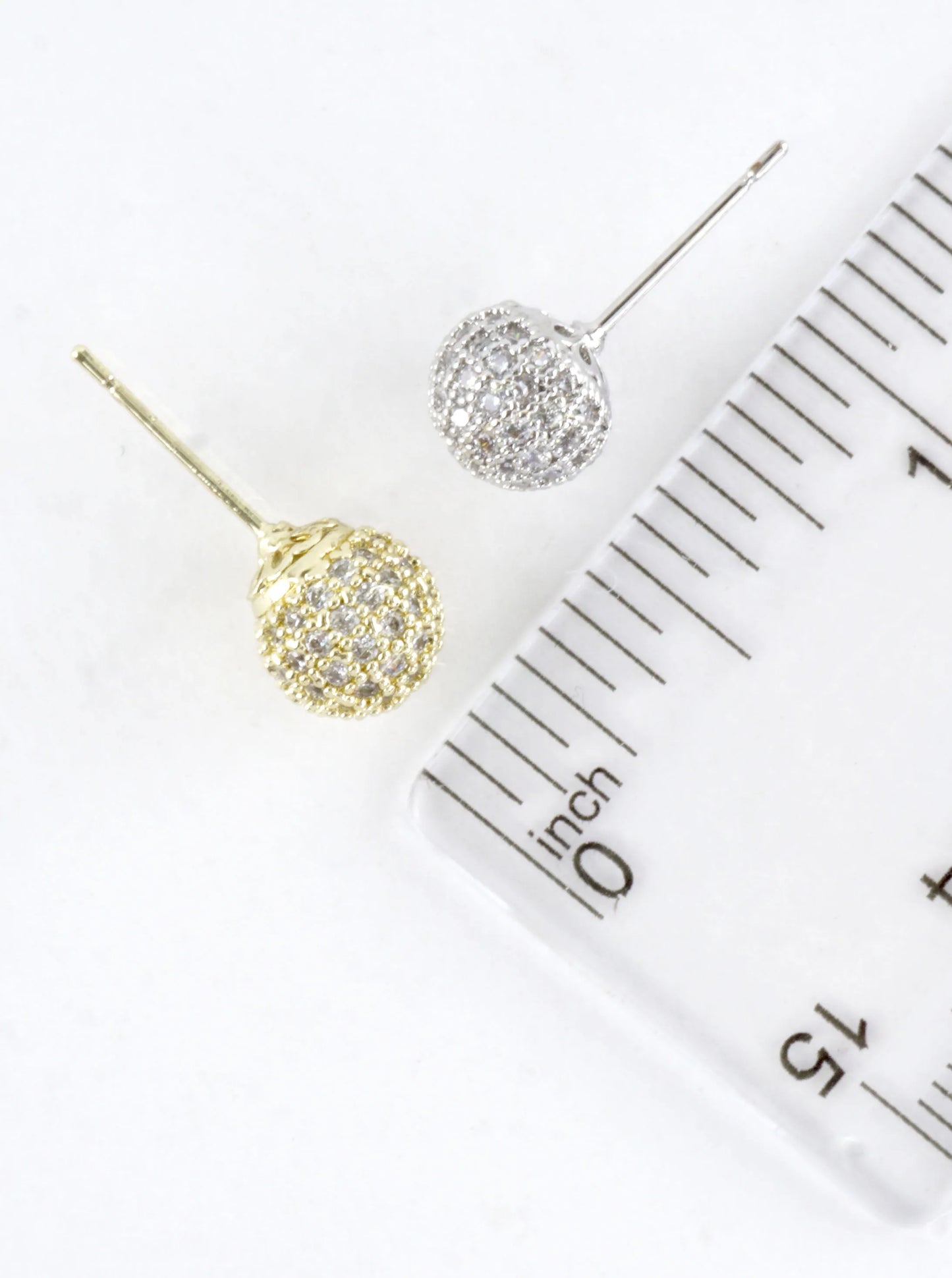 Cubic Zirconia Pave Ball Dome Stud Earrings