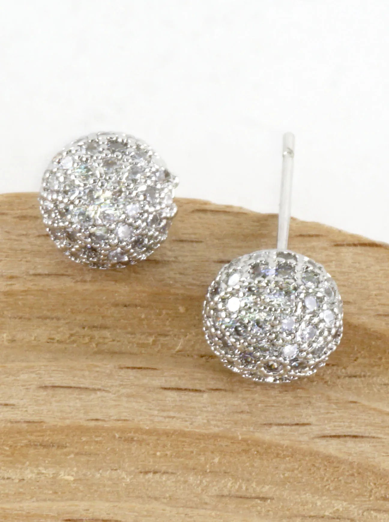 Cubic Zirconia Pave Ball Dome Stud Earrings