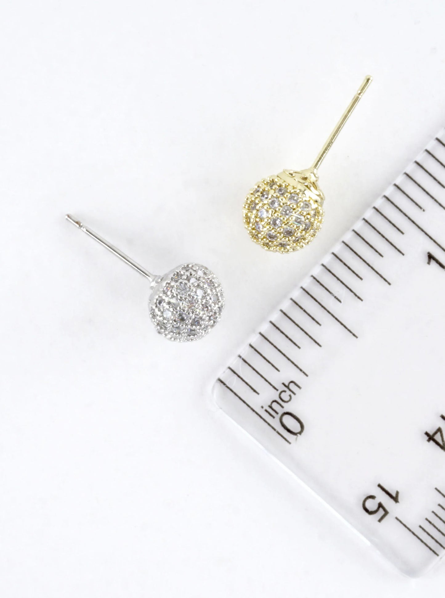 Cubic Zirconia Pave Ball Dome Stud Earrings