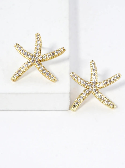 Cubic Zirconia Pave Brass Starfish Earrings
