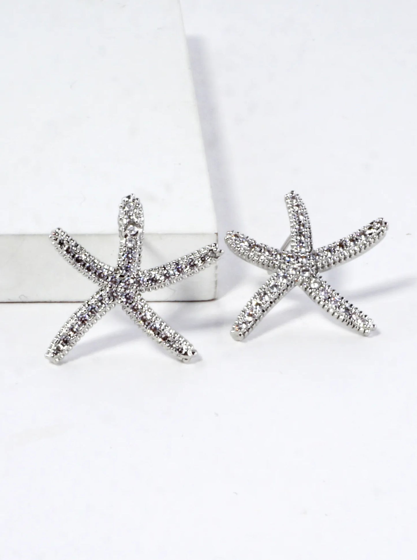 Cubic Zirconia Pave Brass Starfish Earrings