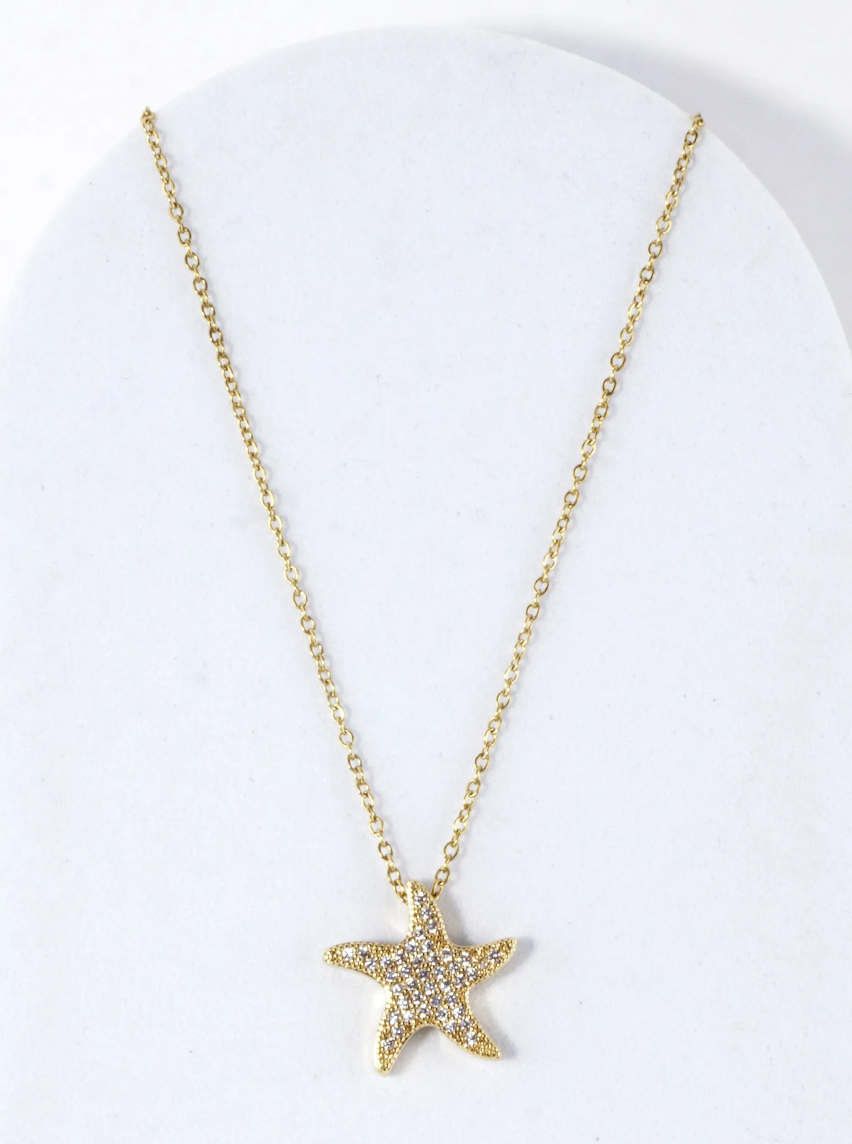 Cubic Zirconia Pave Brass Starfish Necklace
