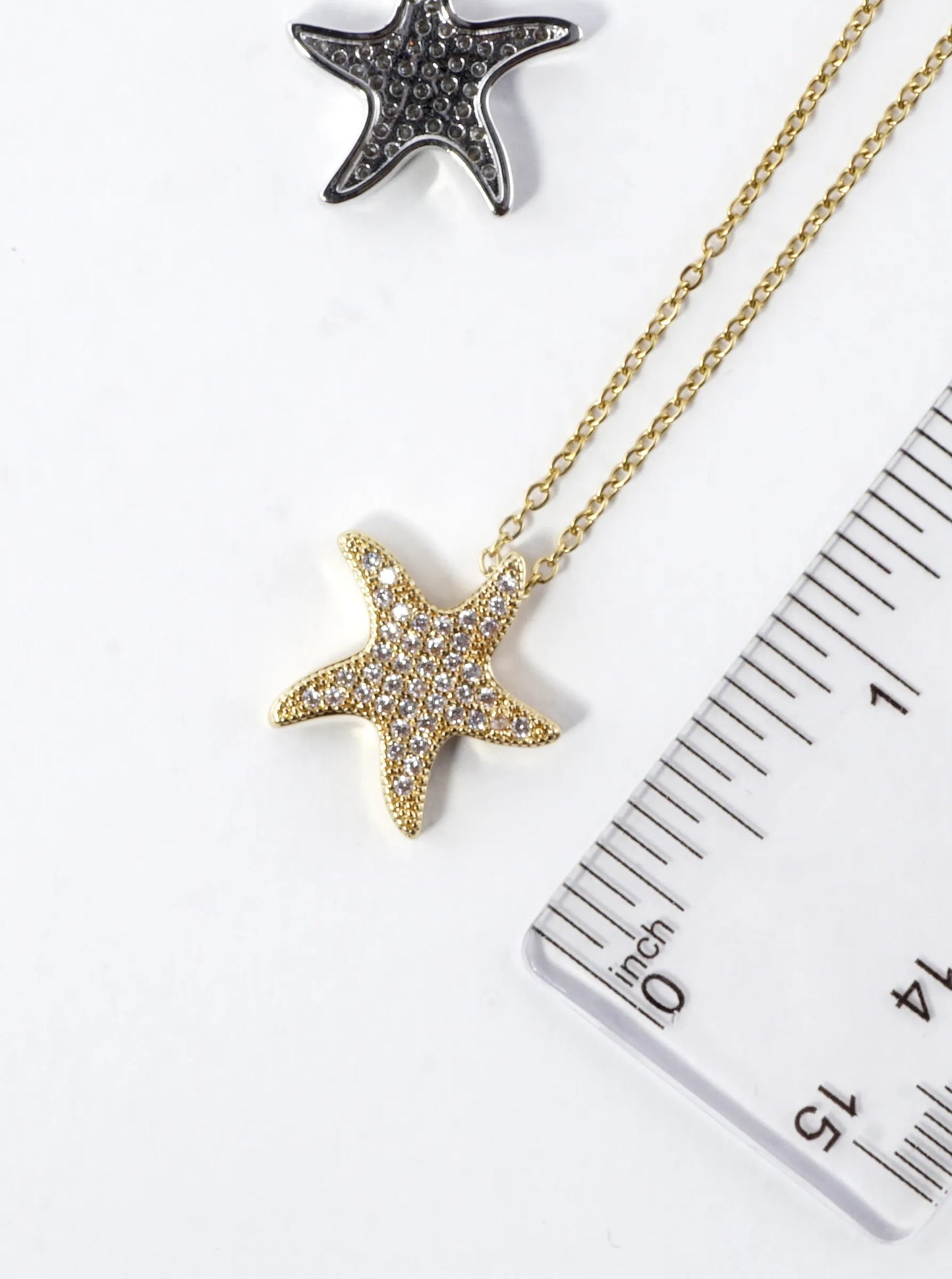Cubic Zirconia Pave Brass Starfish Necklace