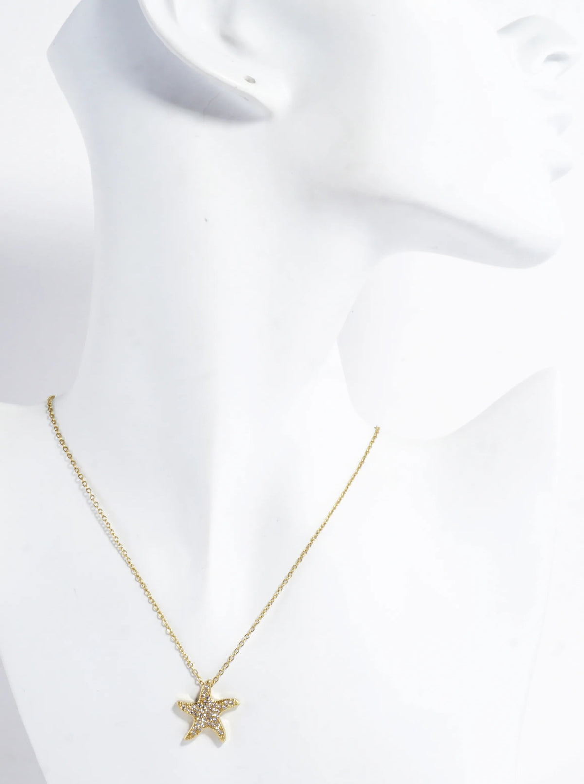 Cubic Zirconia Pave Brass Starfish Necklace